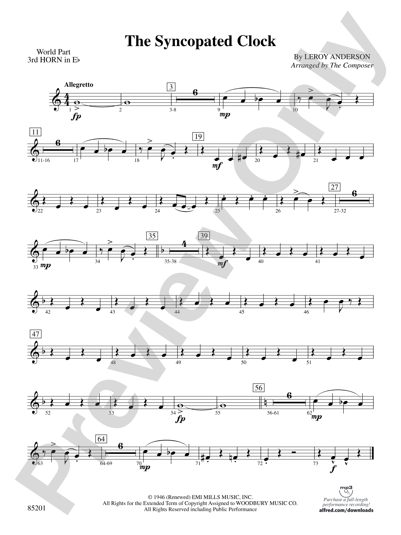 The Syncopated Clock: (wp) 3rd Horn in E-flat