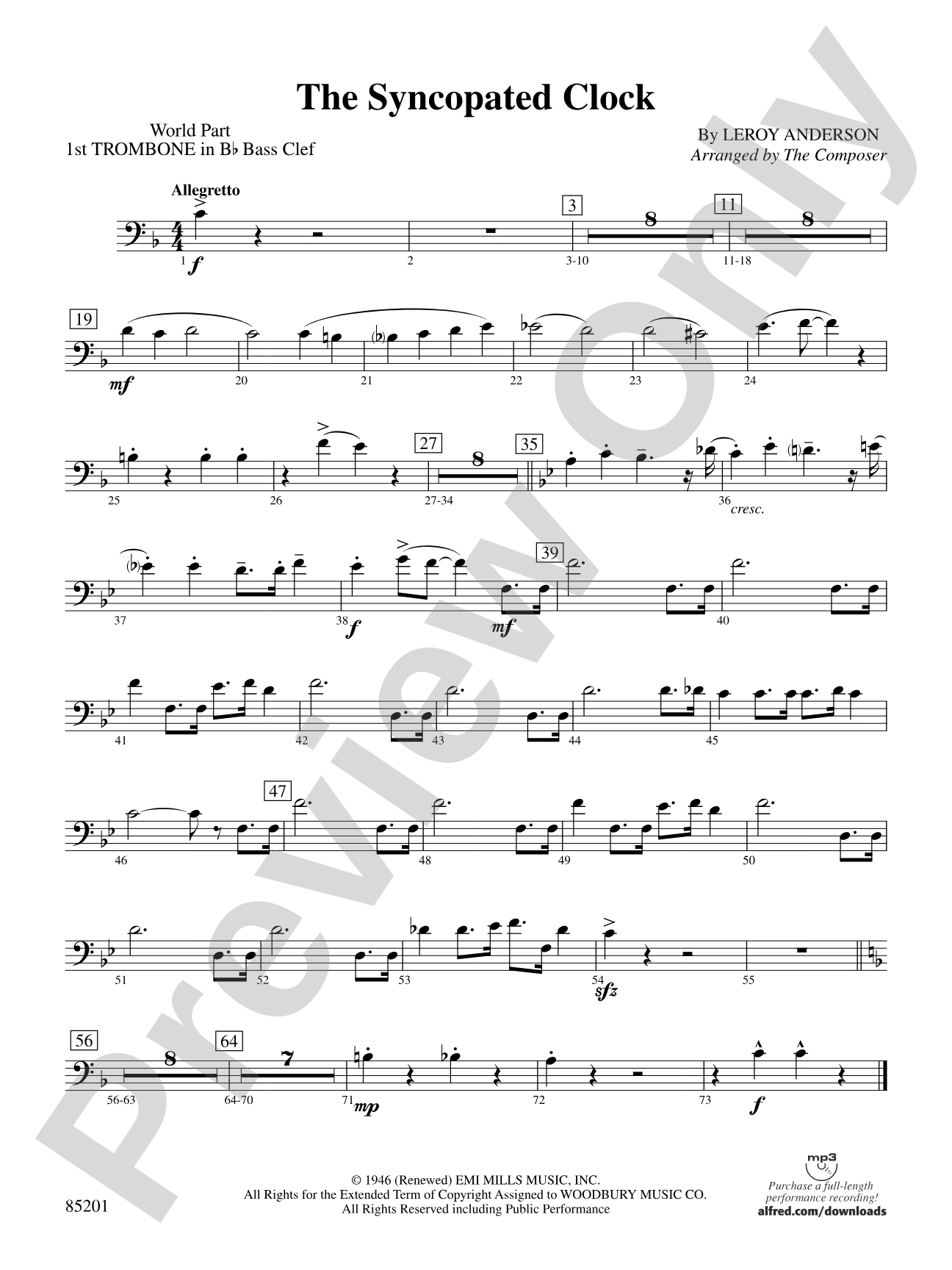 The Syncopated Clock: (wp) 1st B-flat Trombone B.C.