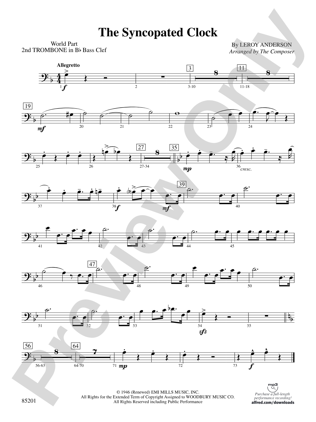 The Syncopated Clock: (wp) 2nd B-flat Trombone B.C.