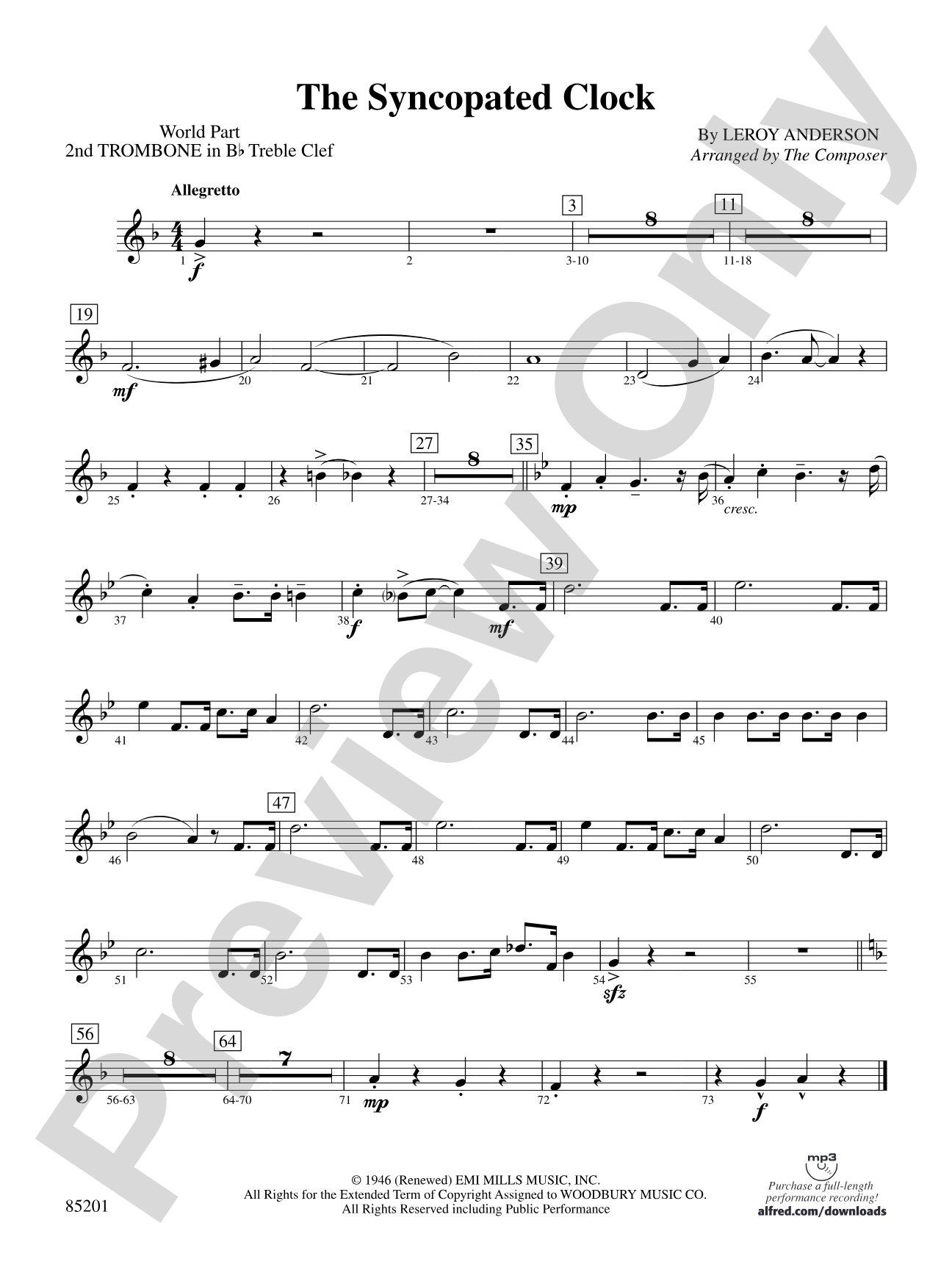 The Syncopated Clock: (wp) 2nd B-flat Trombone T.C.