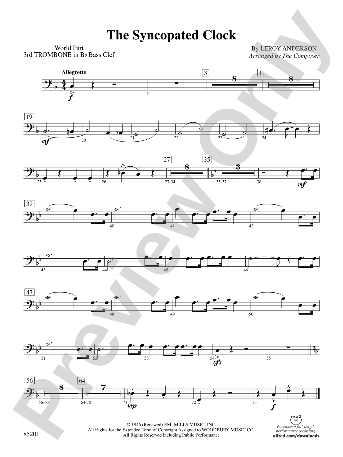 The Syncopated Clock: (wp) 3rd B-flat Trombone B.C.