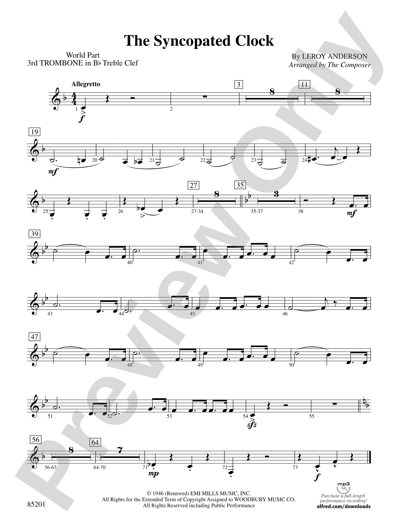 The Syncopated Clock: (wp) 3rd B-flat Trombone T.C.