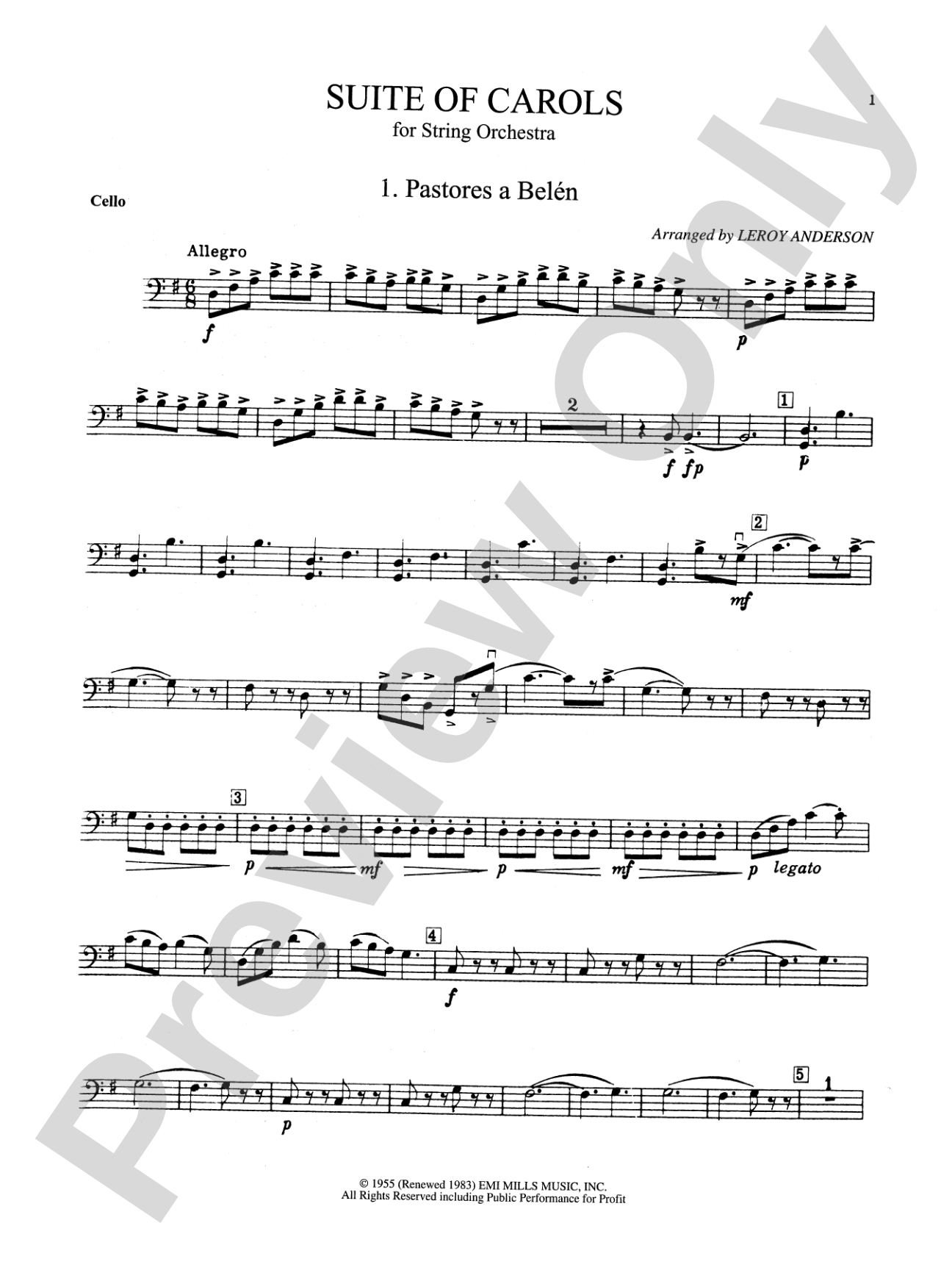 Suite of Carols: Cello