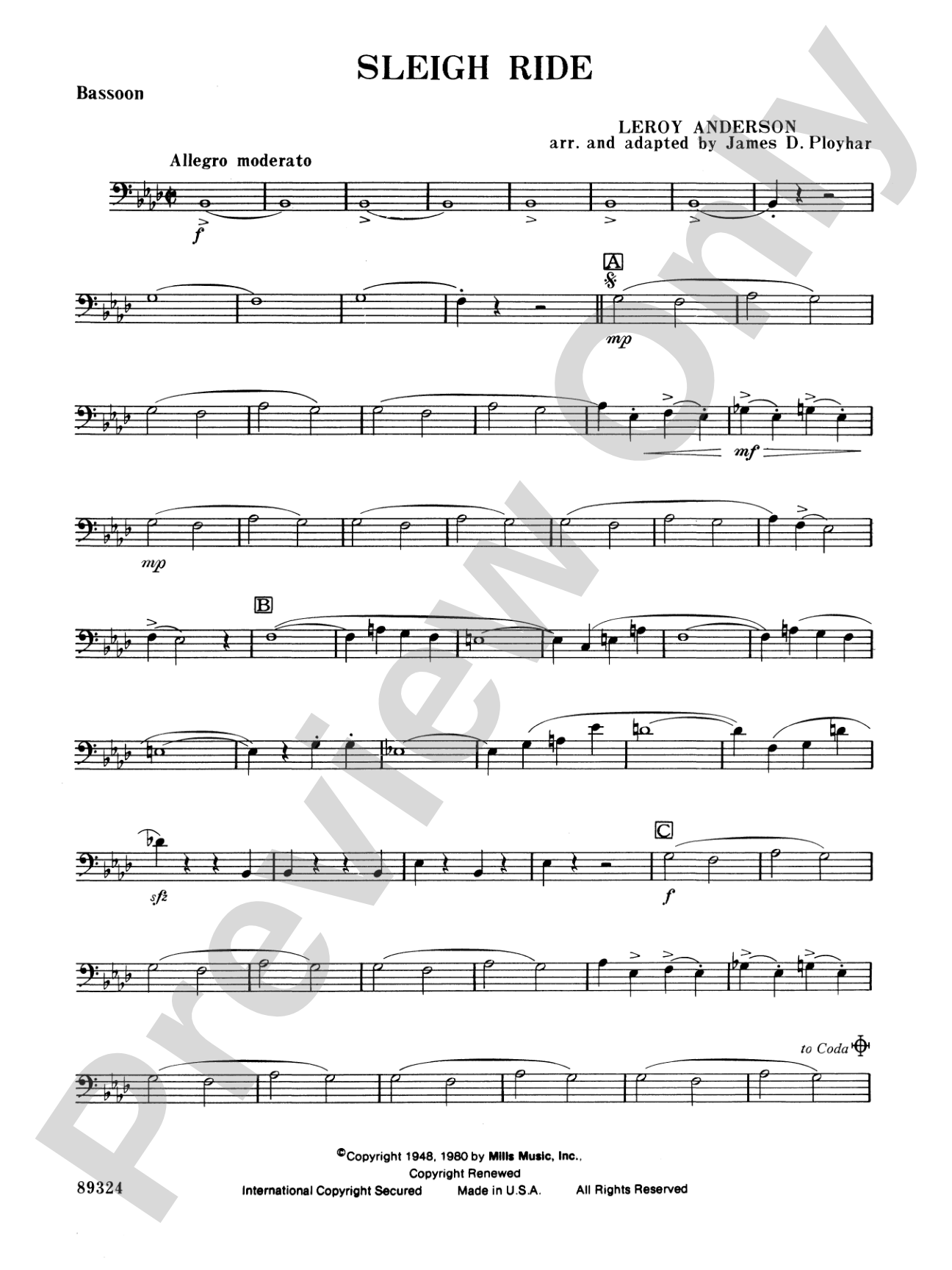 Sleigh Ride: Bassoon