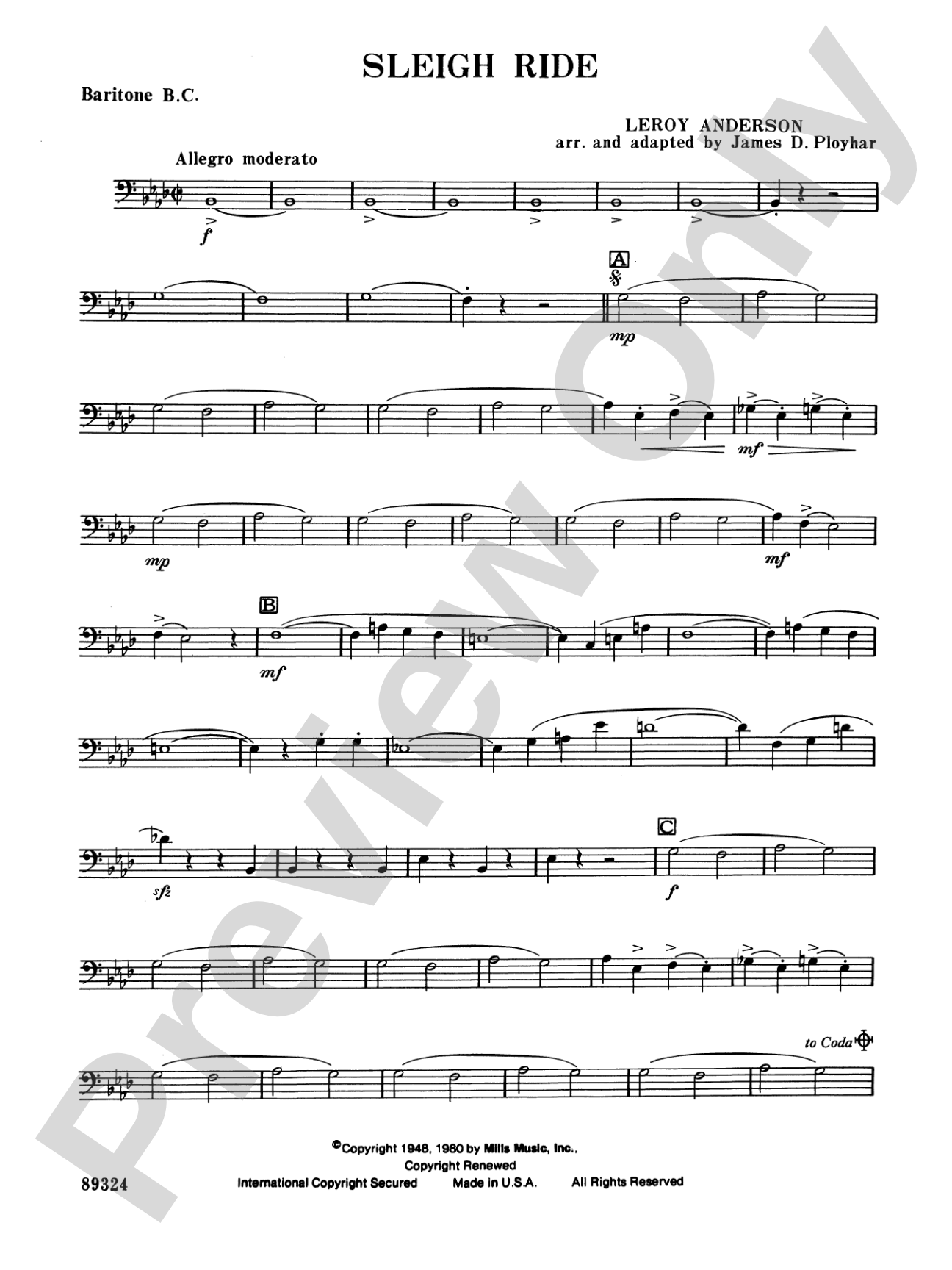 Sleigh Ride: Baritone B.C.