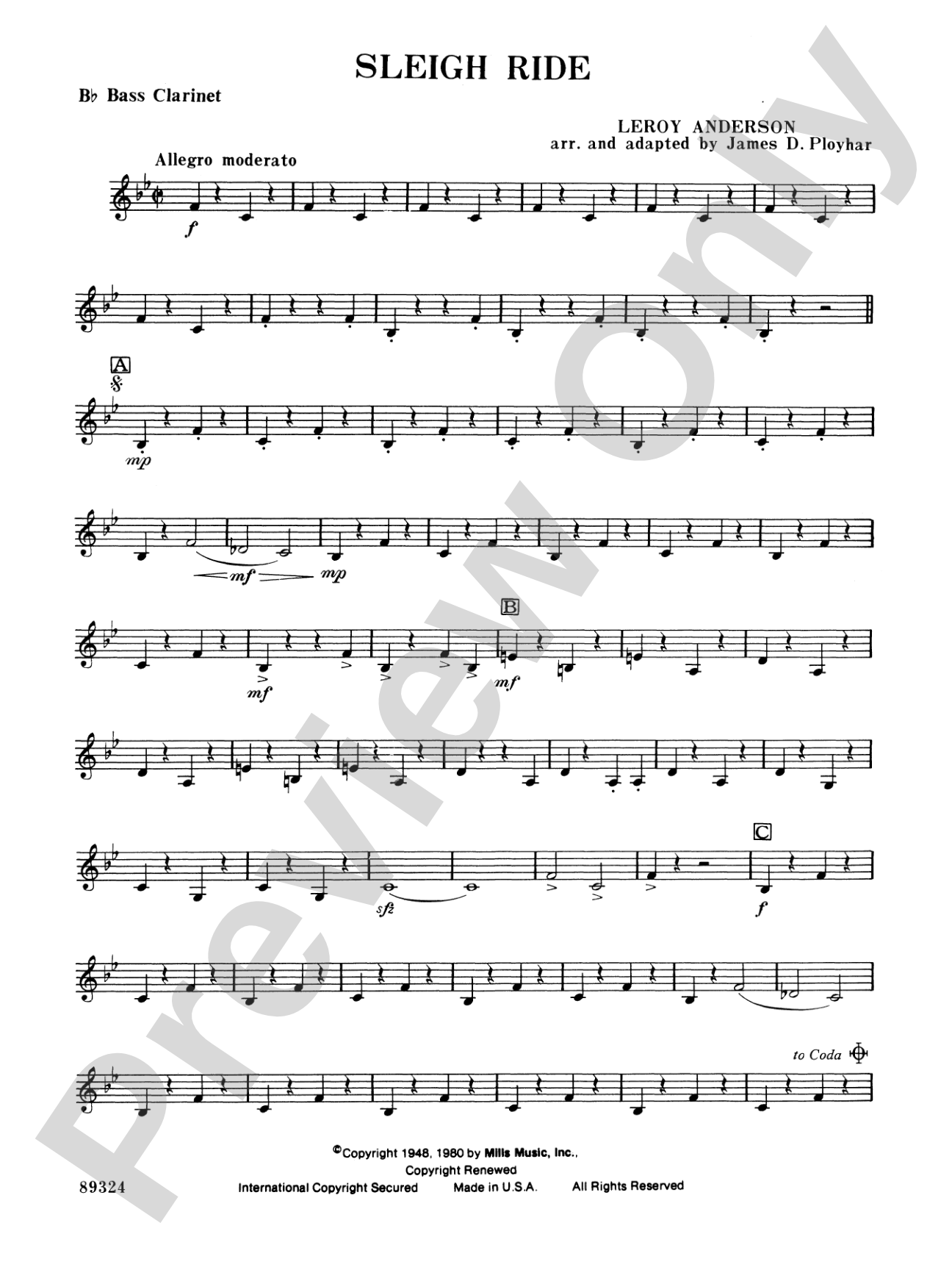 Sleigh Ride: B-flat Bass Clarinet