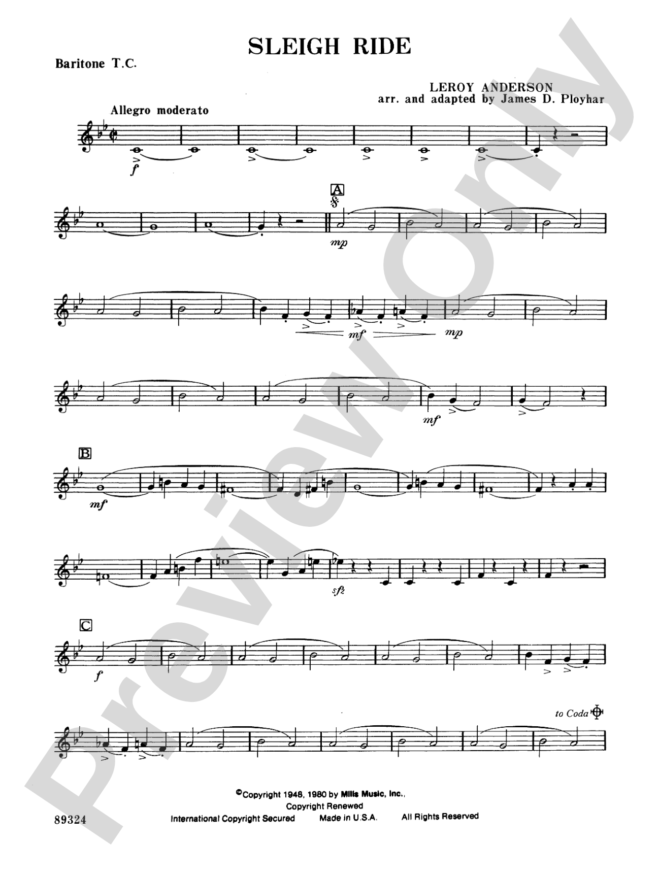 Sleigh Ride: Baritone T.C.