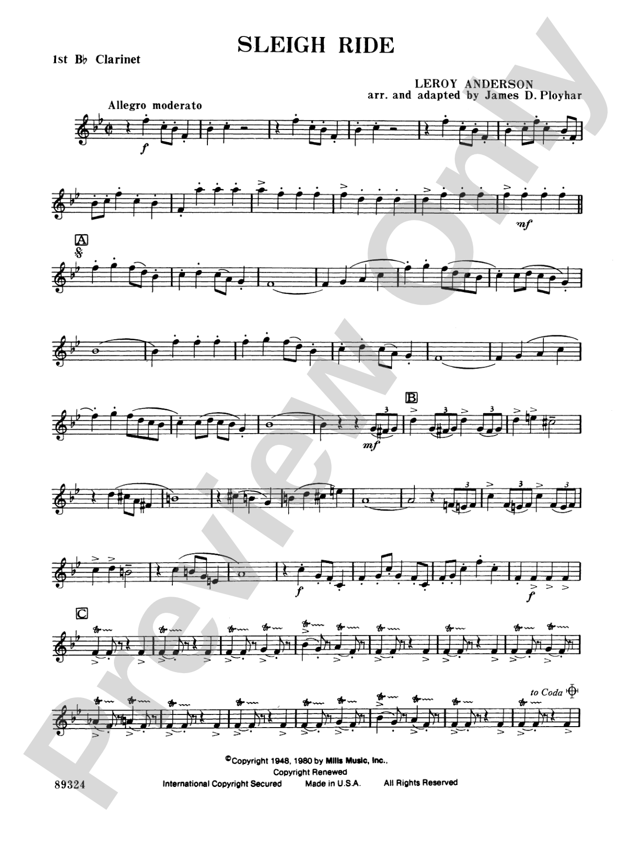 Sleigh Ride: 1st B-flat Clarinet