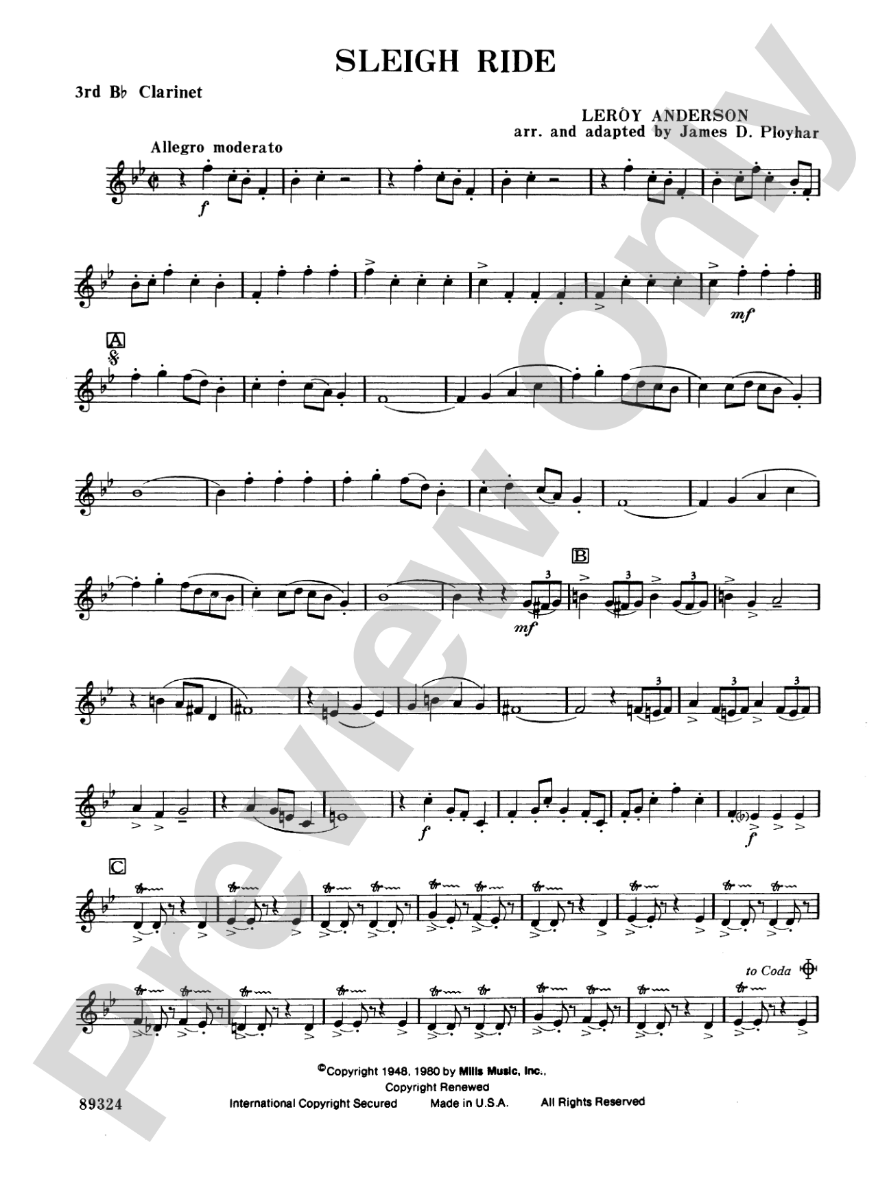 Sleigh Ride: 3rd B-flat Clarinet