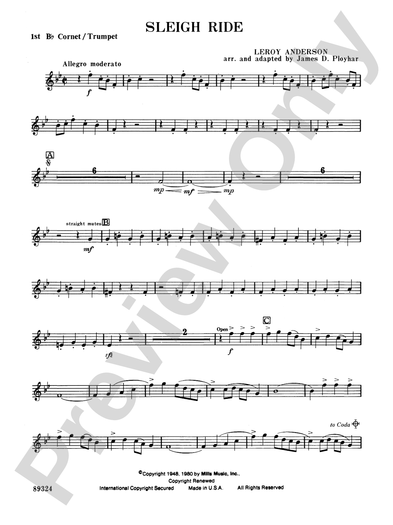Sleigh Ride: 1st B-flat Cornet