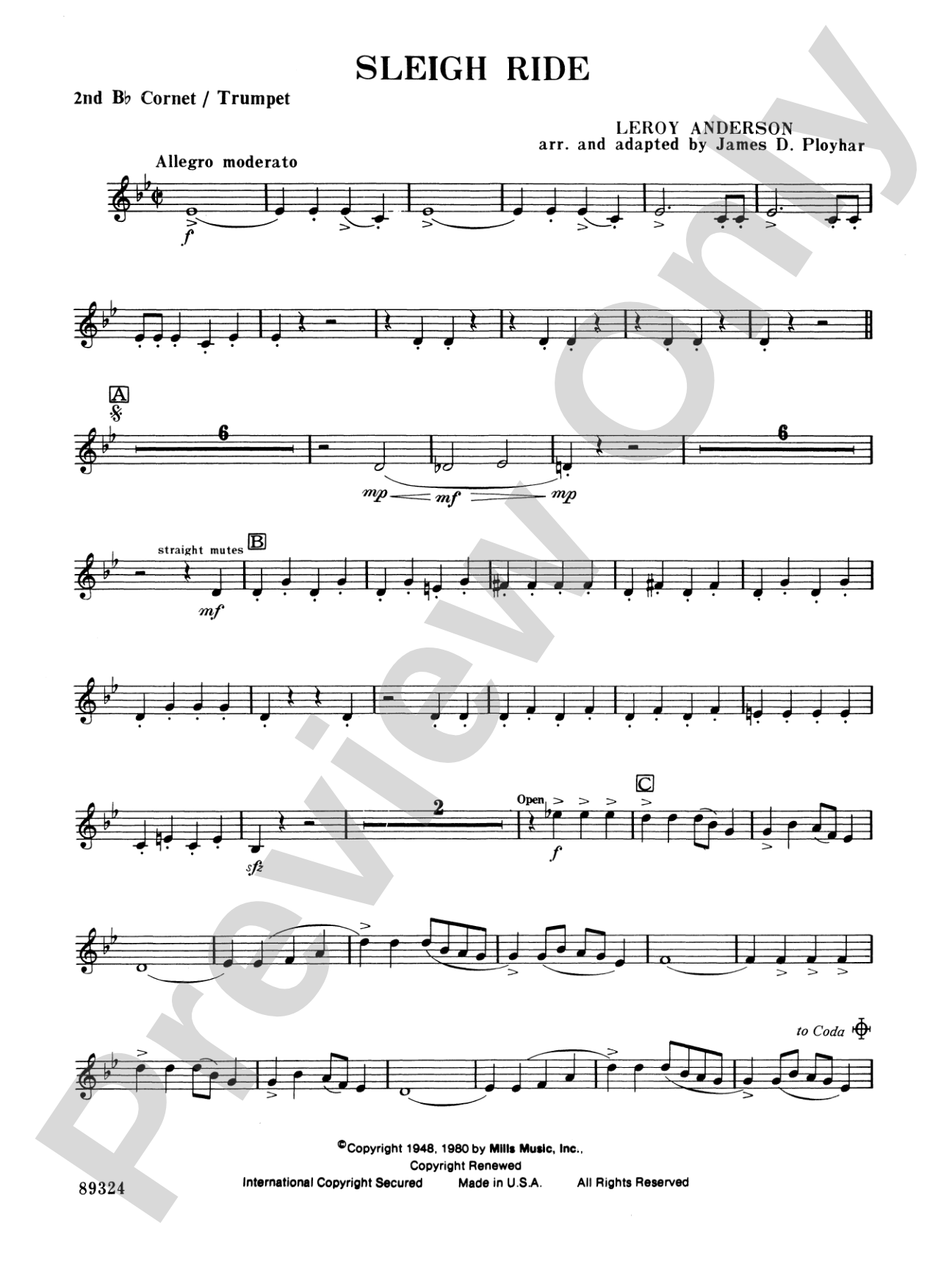 Sleigh Ride: 2nd B-flat Cornet