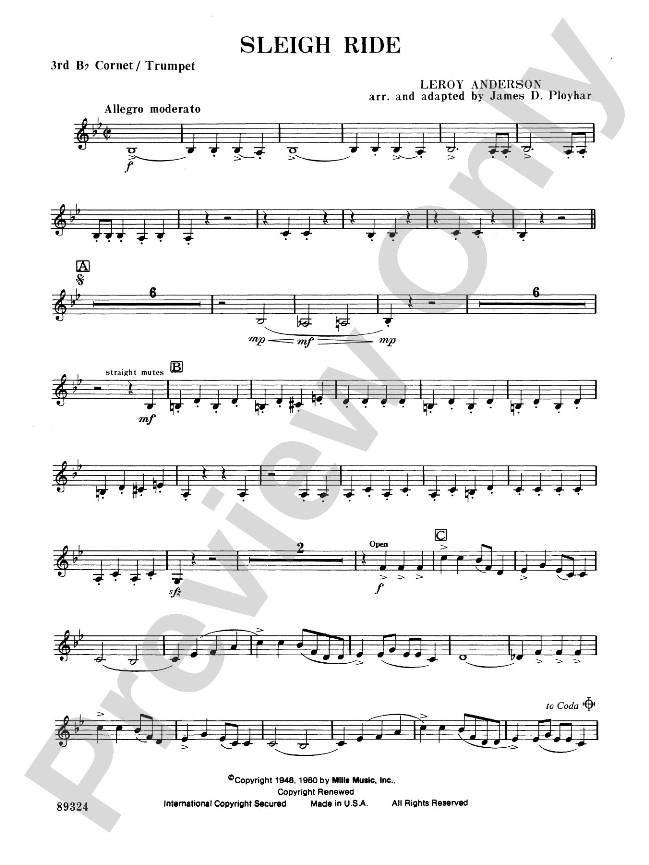 Sleigh Ride: 3rd B-flat Cornet