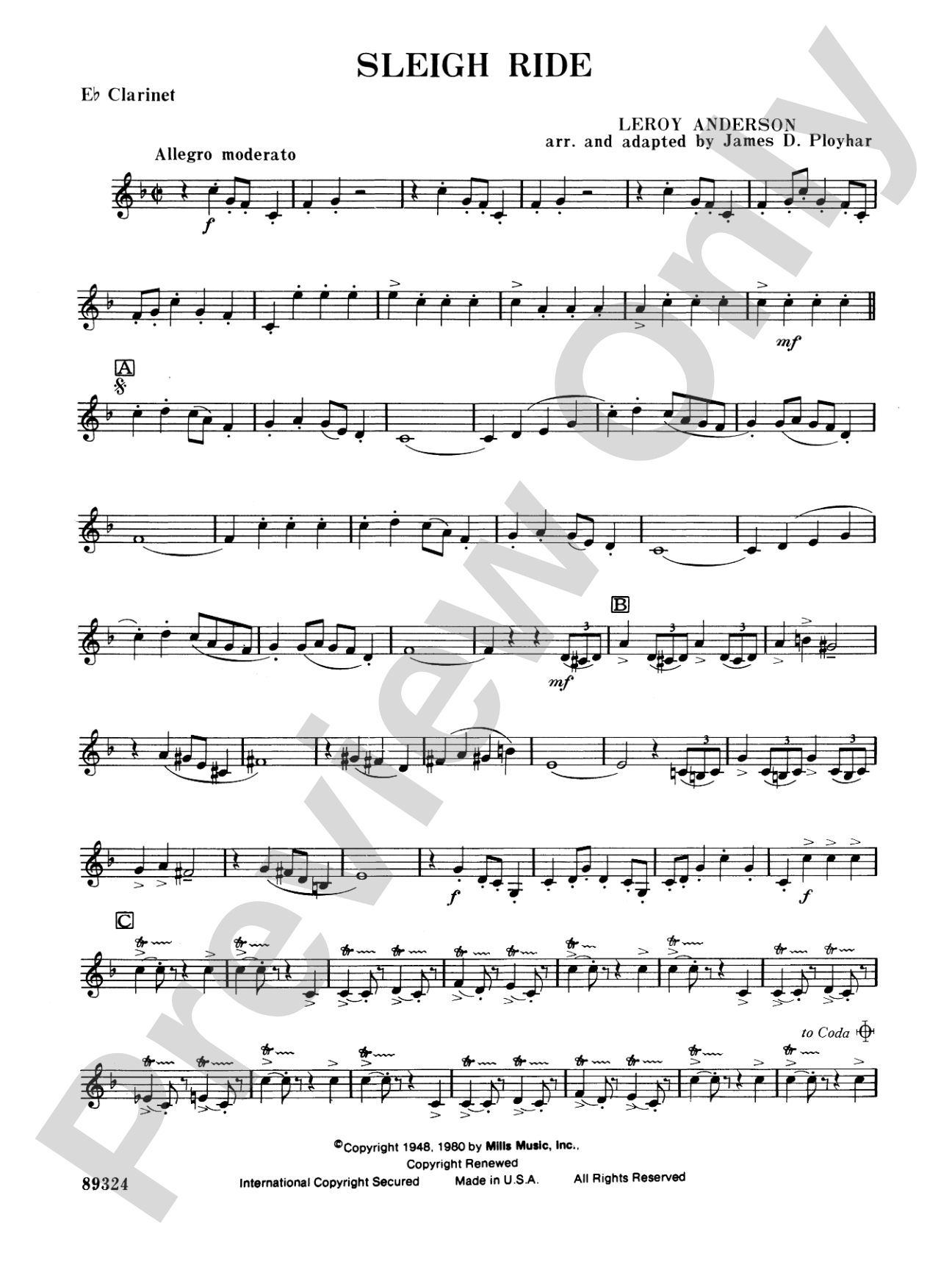 Sleigh Ride: E-flat Soprano Clarinet