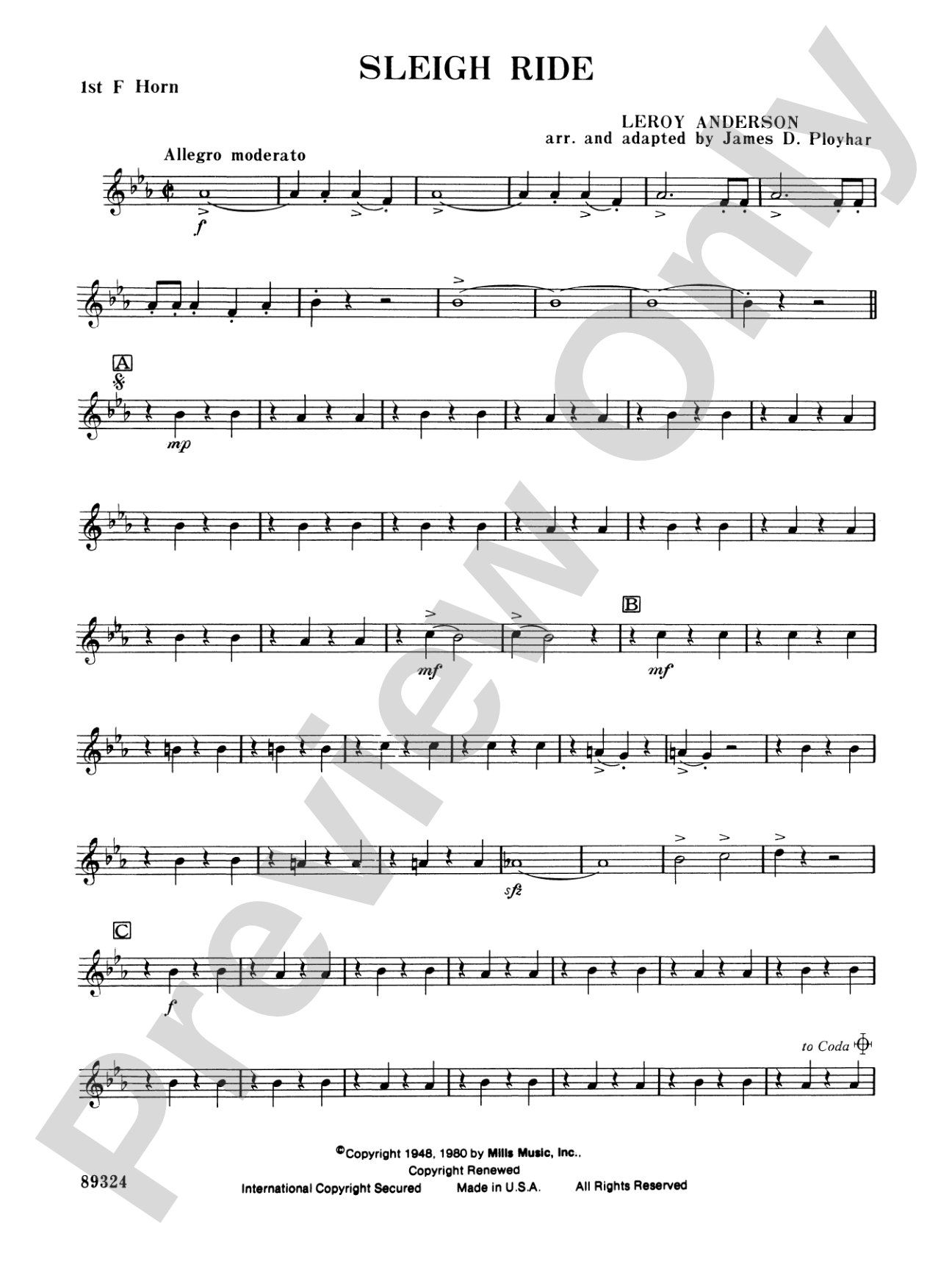 Sleigh Ride: 1st F Horn