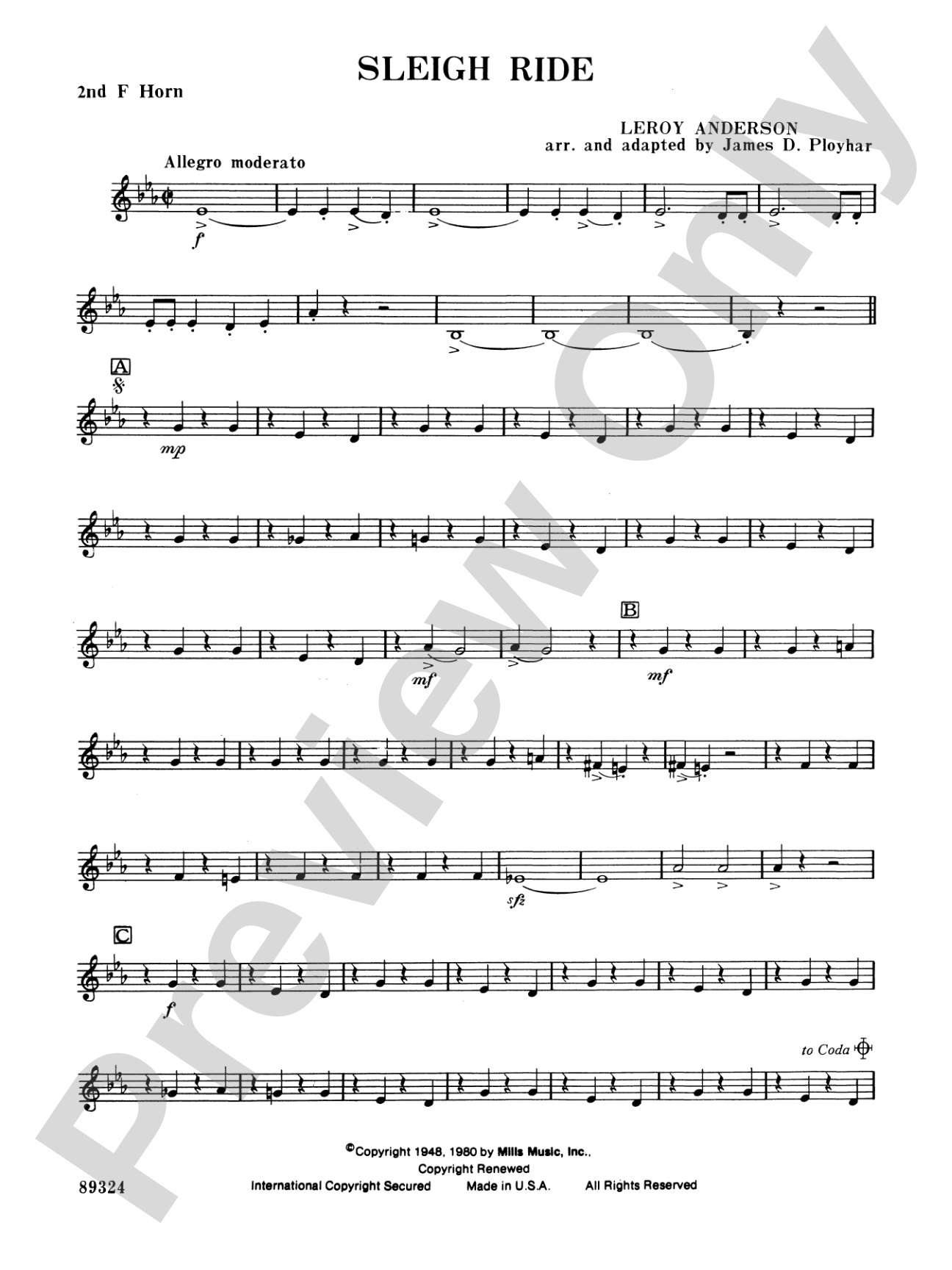 Sleigh Ride: 2nd F Horn
