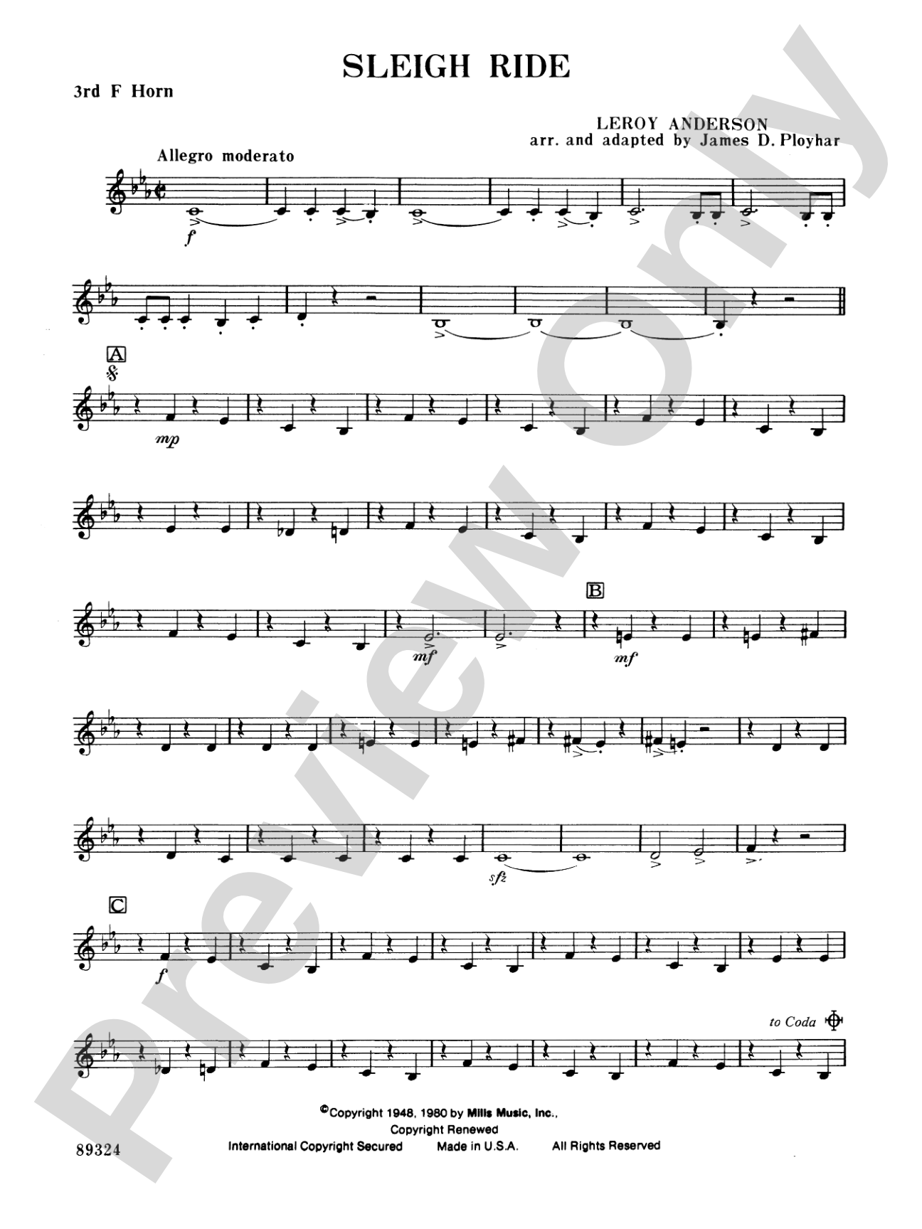 Sleigh Ride: 3rd F Horn