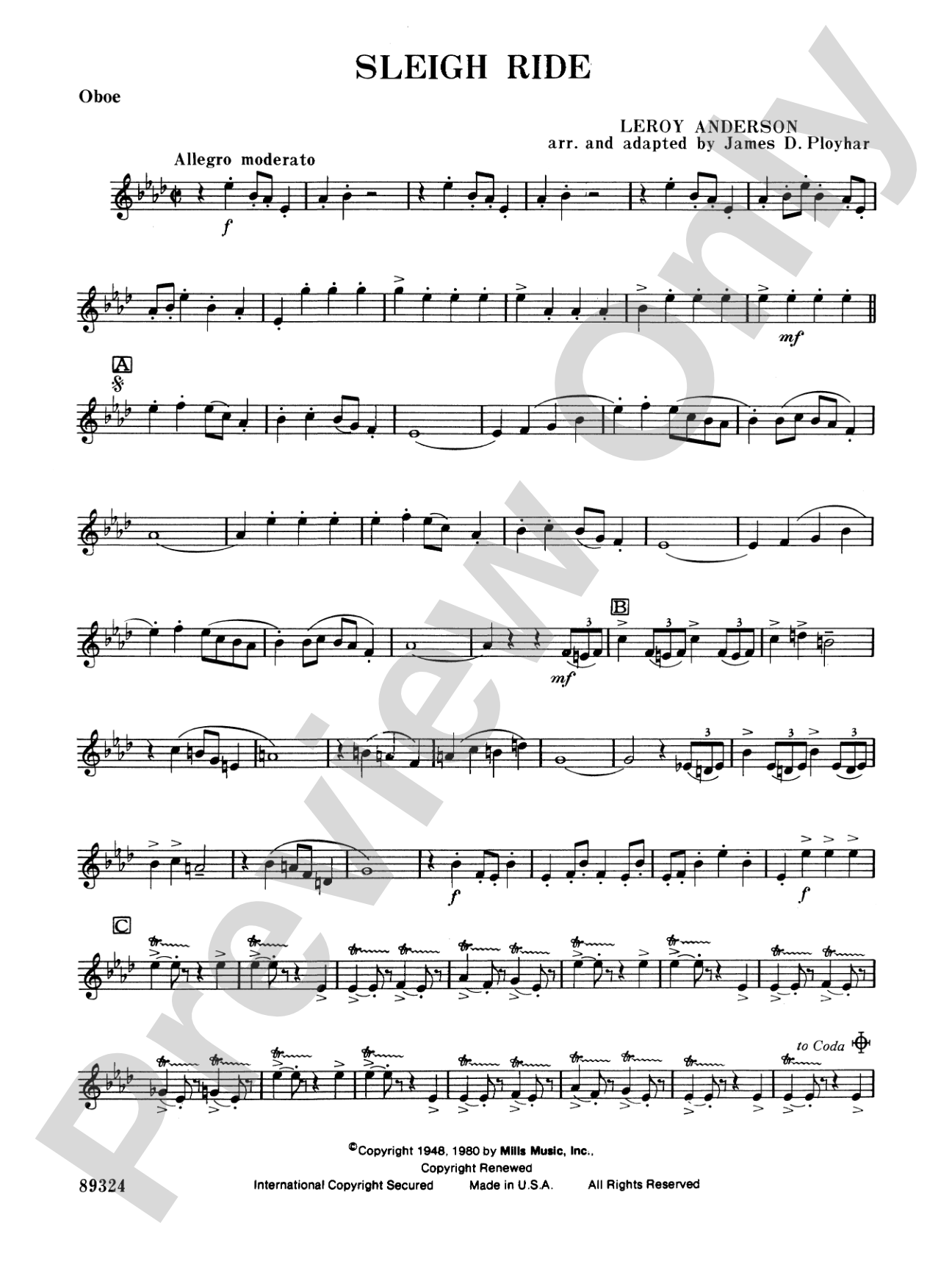 Sleigh Ride: Oboe