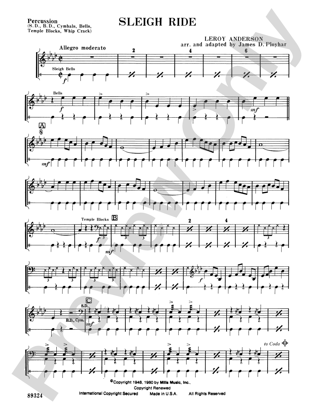 Sleigh Ride: 1st Percussion