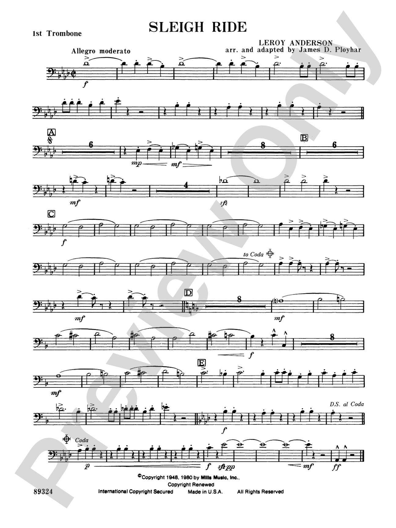 Sleigh Ride: 1st Trombone
