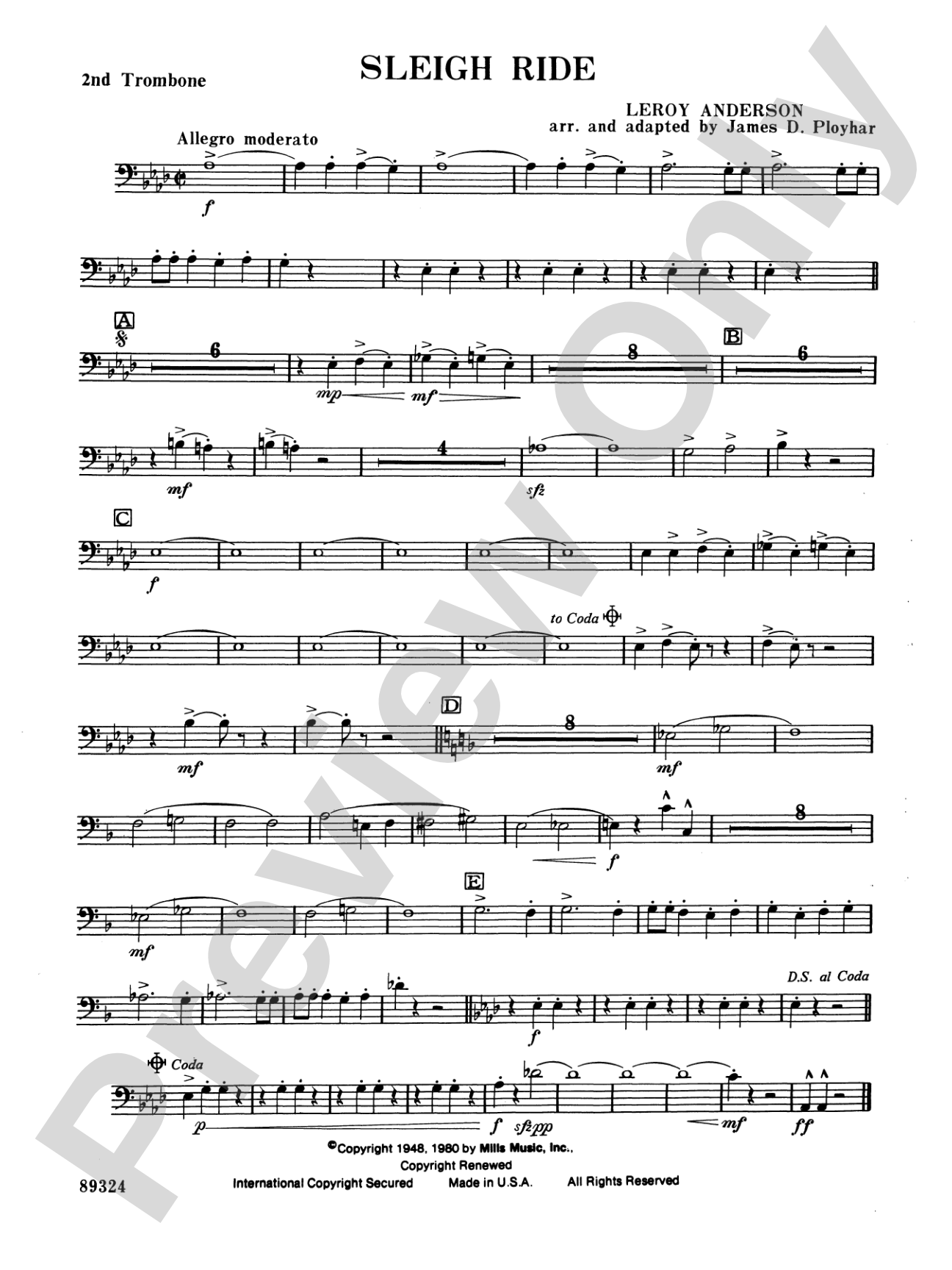 Sleigh Ride: 2nd Trombone