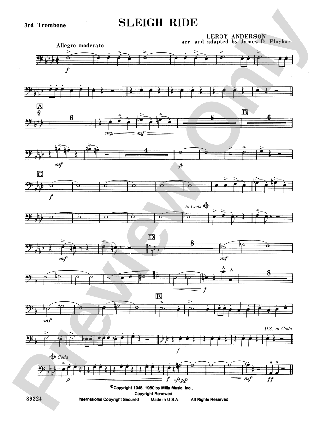 Sleigh Ride: 3rd Trombone