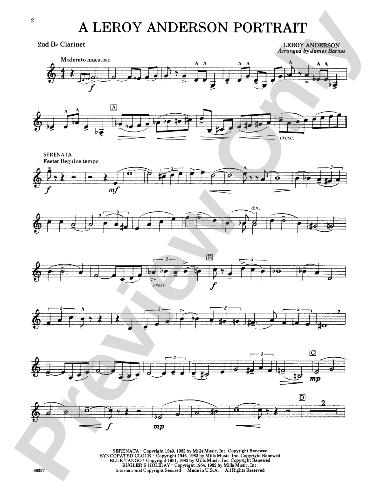 Leroy Anderson Portrait: 2nd B-flat Clarinet