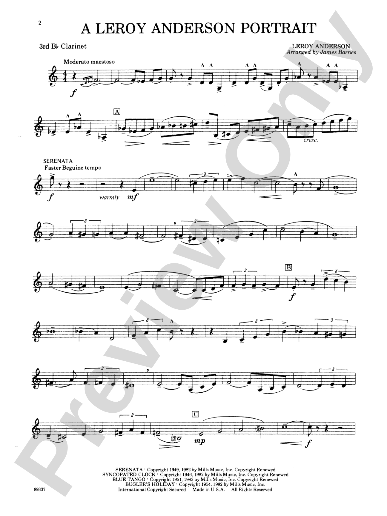 Leroy Anderson Portrait: 3rd B-flat Clarinet