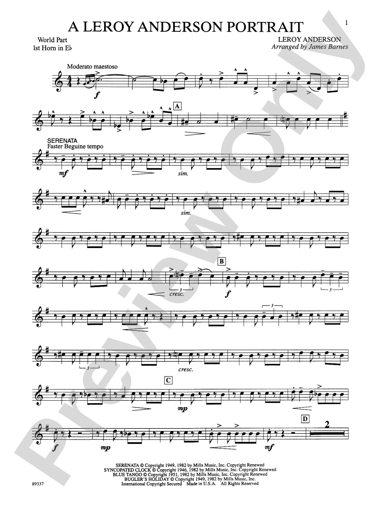 Leroy Anderson Portrait: WP 1st Horn in E-flat