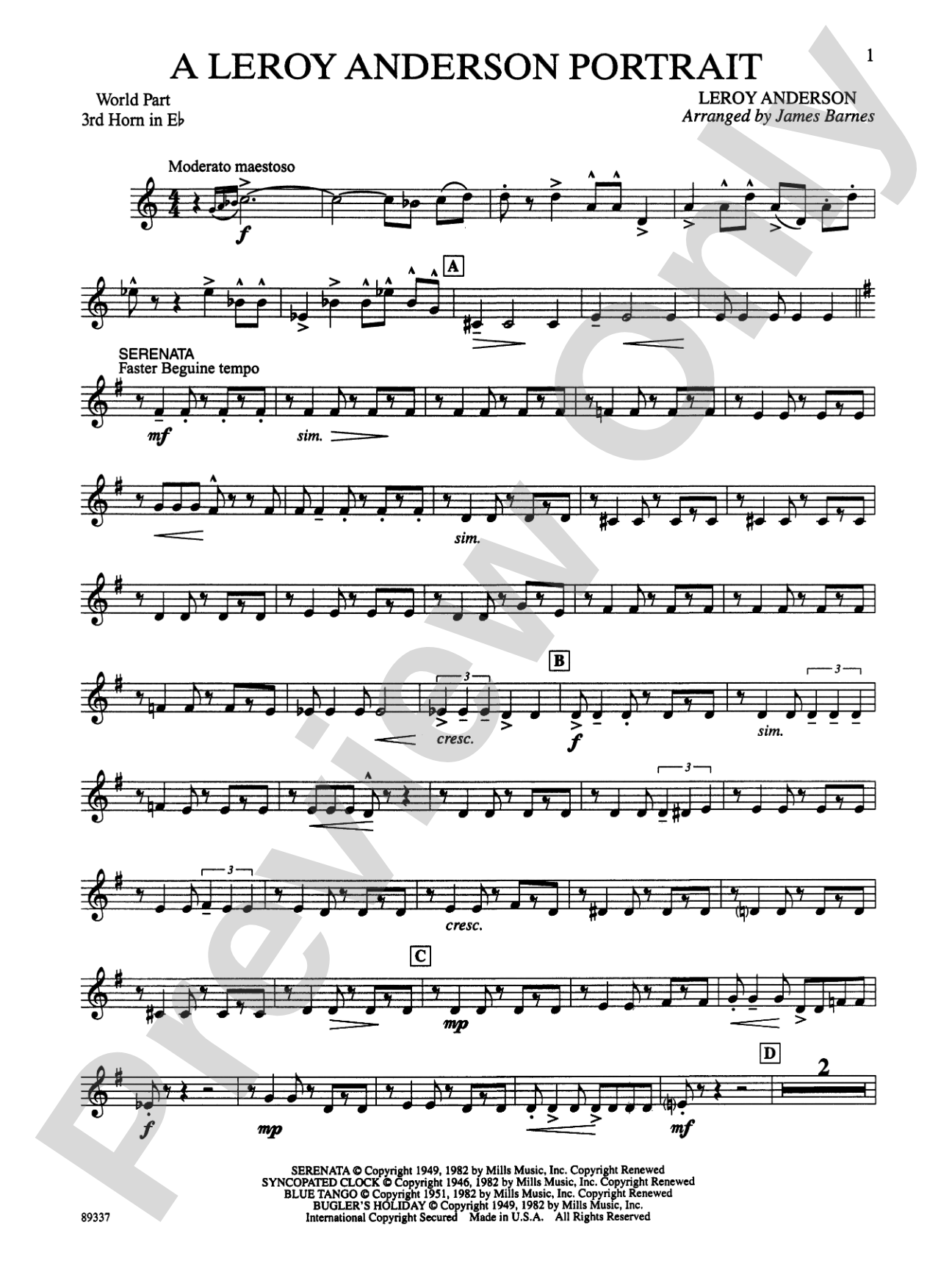 Leroy Anderson Portrait: WP 3rd Horn in E-flat
