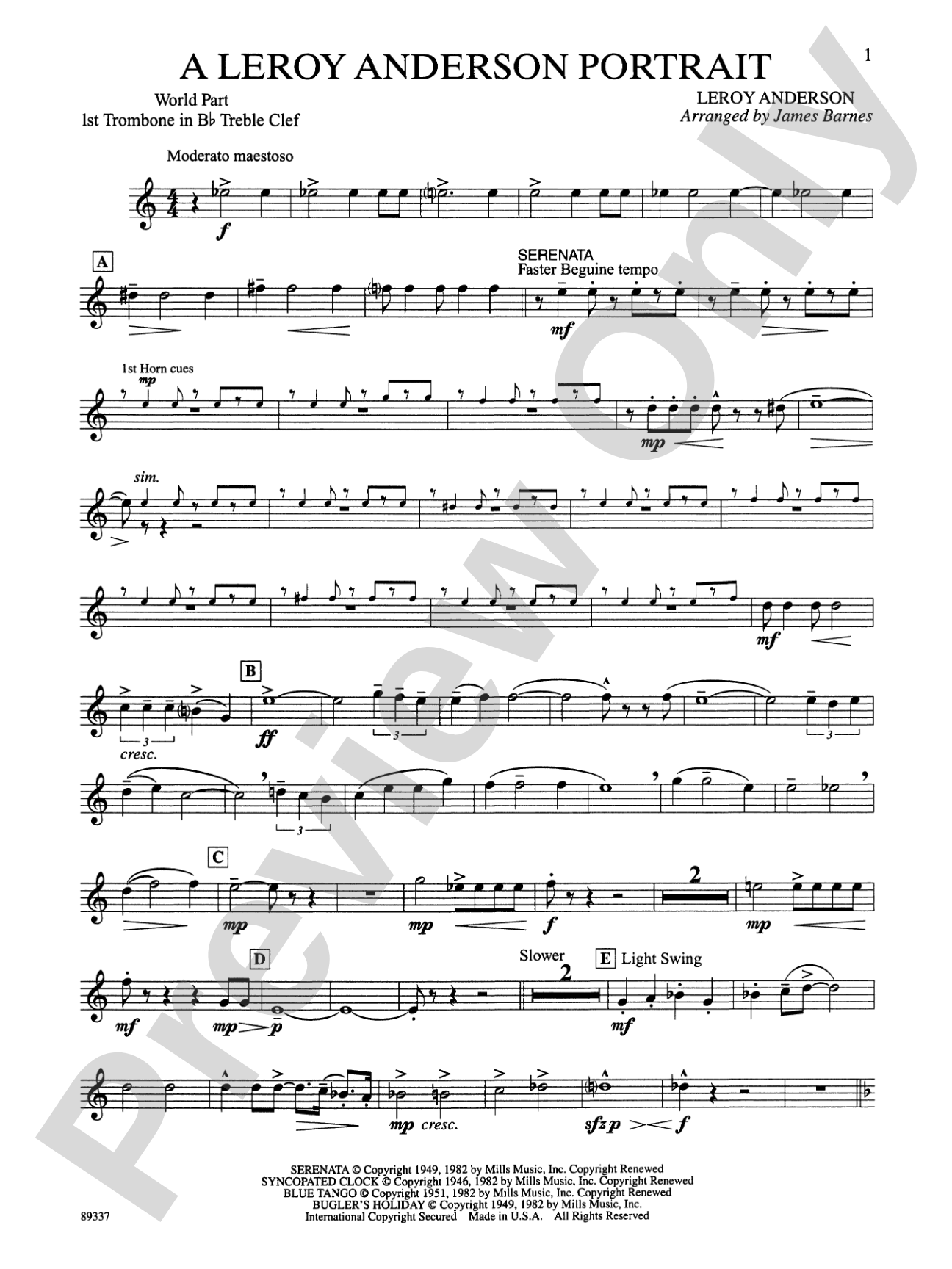 Leroy Anderson Portrait: WP 1st B-flat Trombone T.C.