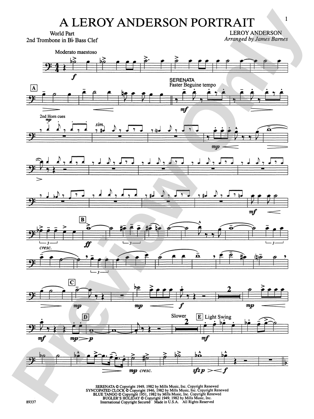 Leroy Anderson Portrait: WP 2nd B-flat Trombone B.C.