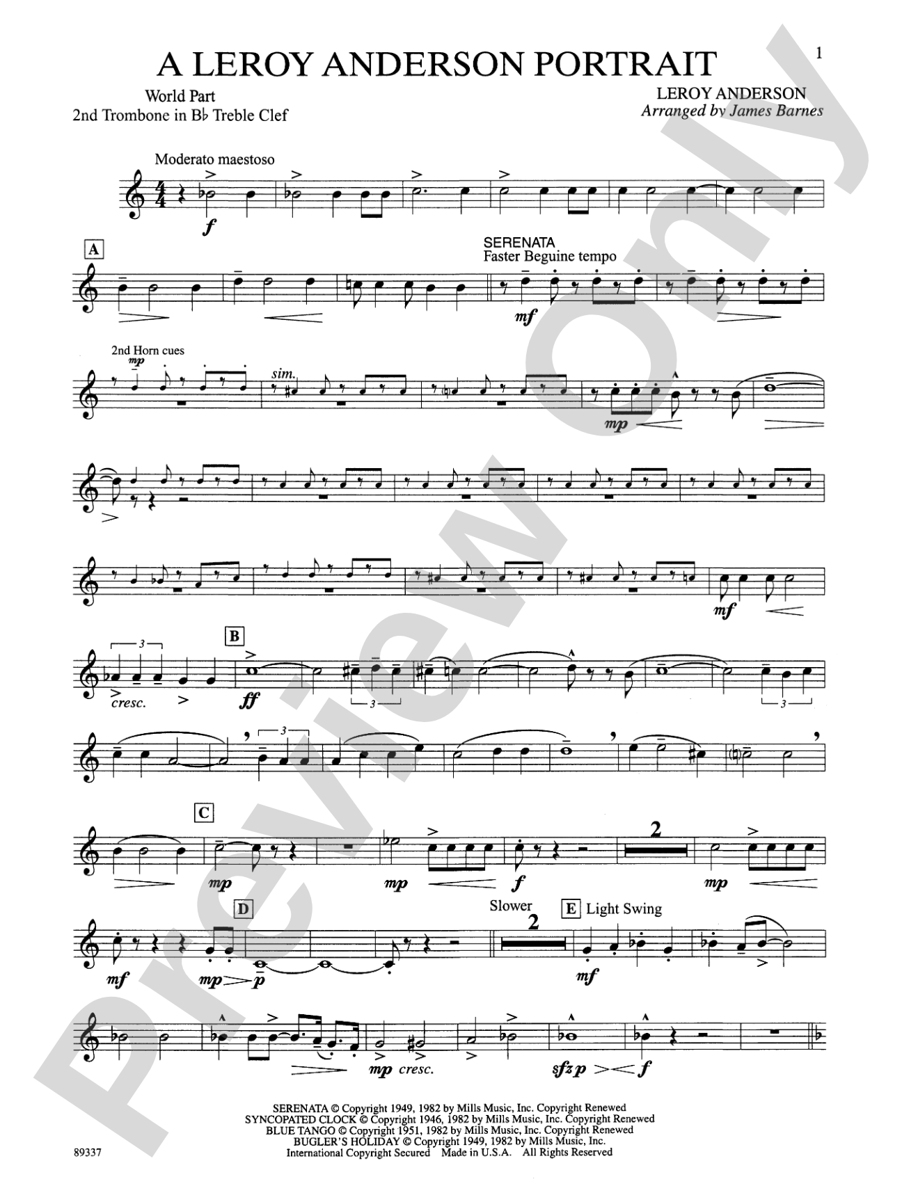 Leroy Anderson Portrait: WP 2nd B-flat Trombone T.C.