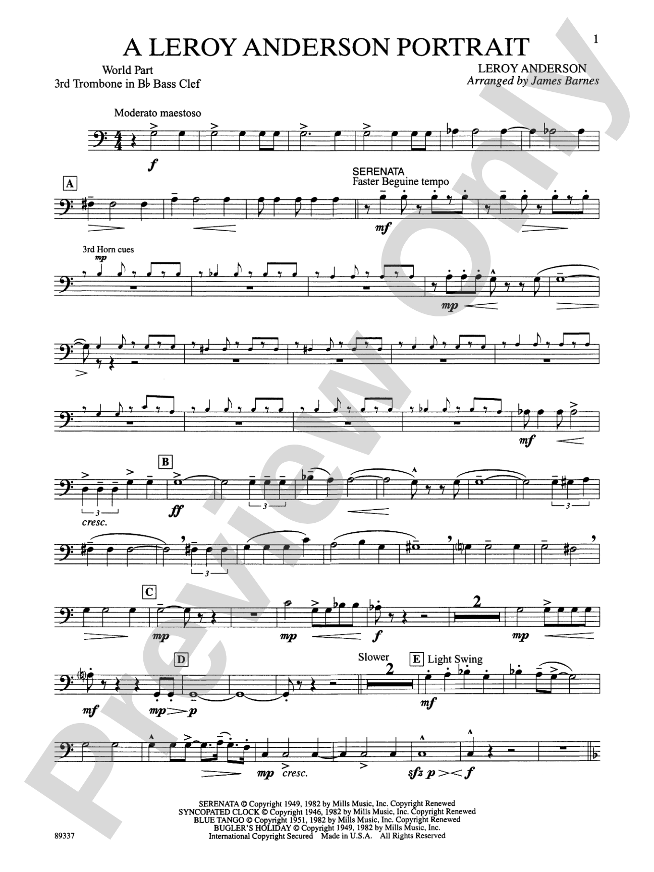 Leroy Anderson Portrait: WP 3rd B-flat Trombone B.C.