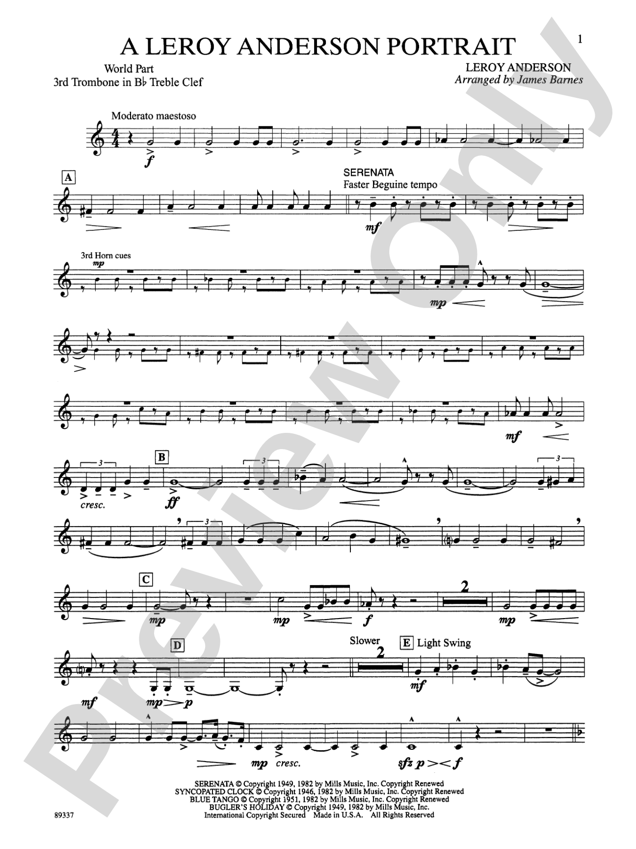 Leroy Anderson Portrait: WP 3rd B-flat Trombone T.C.