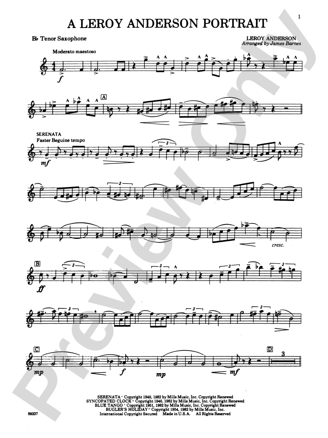 Leroy Anderson Portrait: B-flat Tenor Saxophone