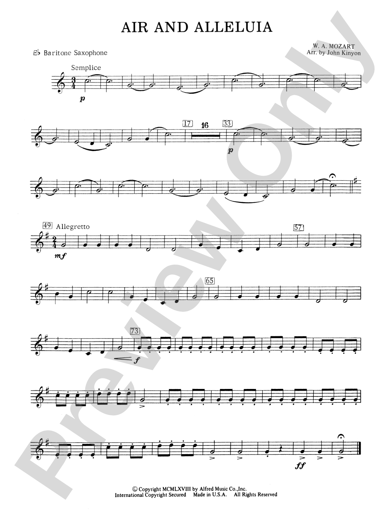 Air and Alleluia: E-flat Baritone Saxophone
