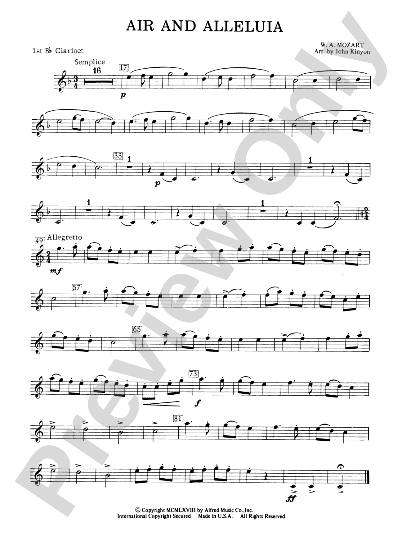 Air and Alleluia: 1st B-flat Clarinet