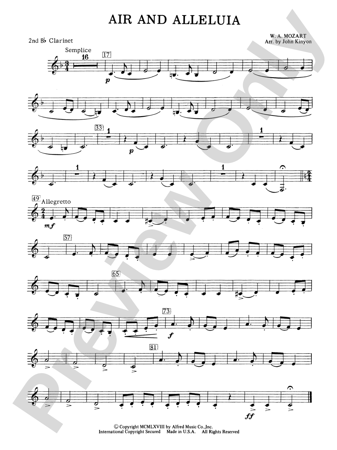 Air and Alleluia: 2nd B-flat Clarinet