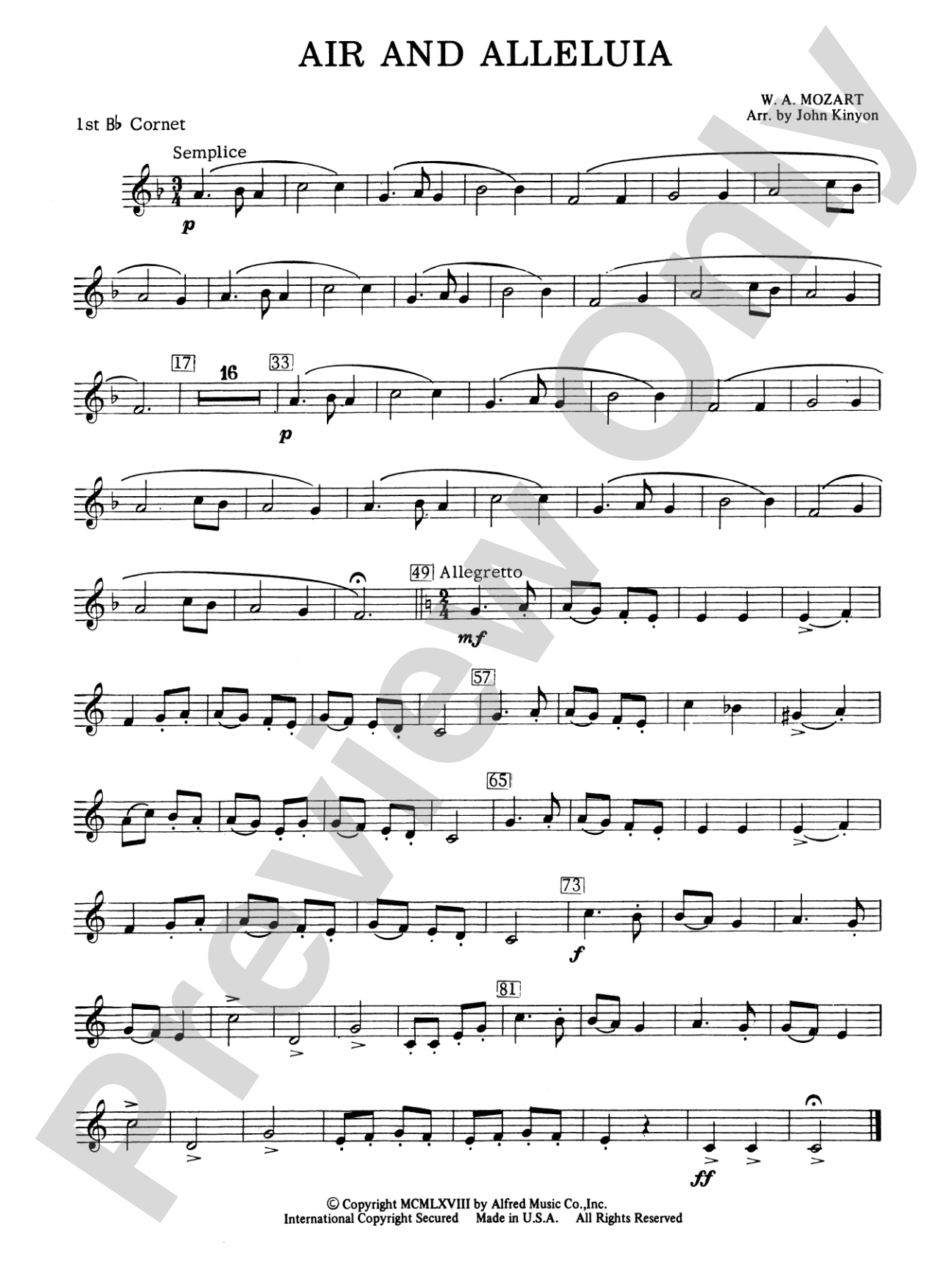 Air and Alleluia: 1st B-flat Cornet