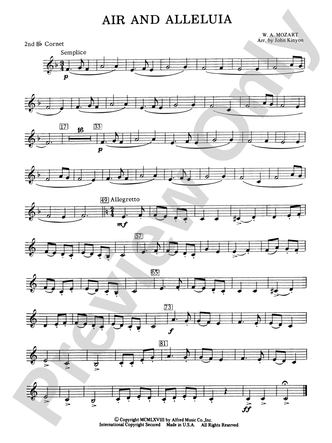 Air and Alleluia: 2nd B-flat Cornet