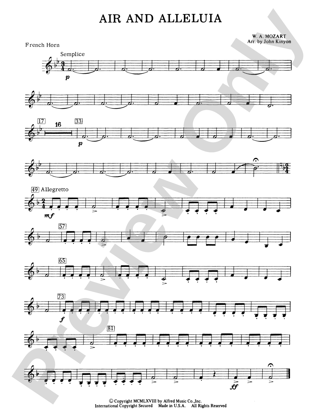 Air and Alleluia: 1st F Horn