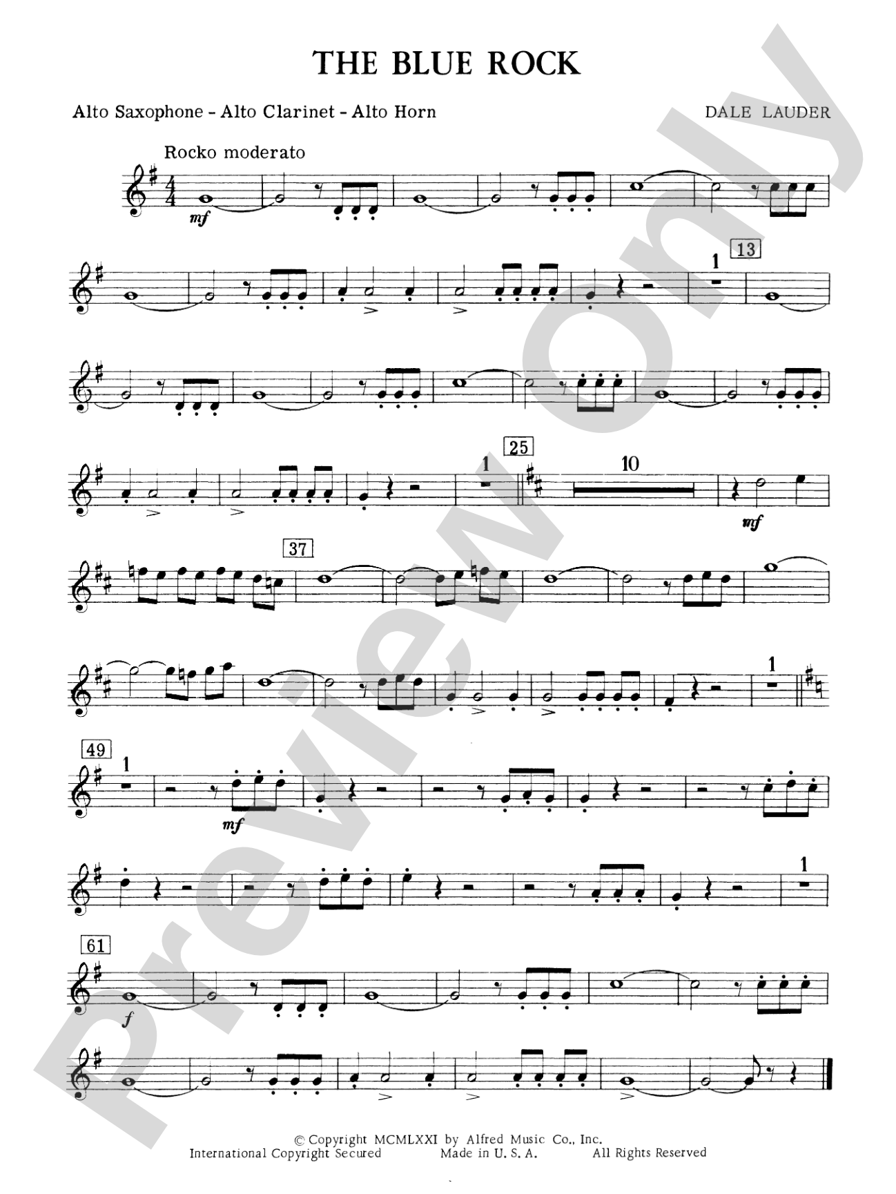 The Blue Rock (with optional Drum Set part): E-flat Alto Saxophone