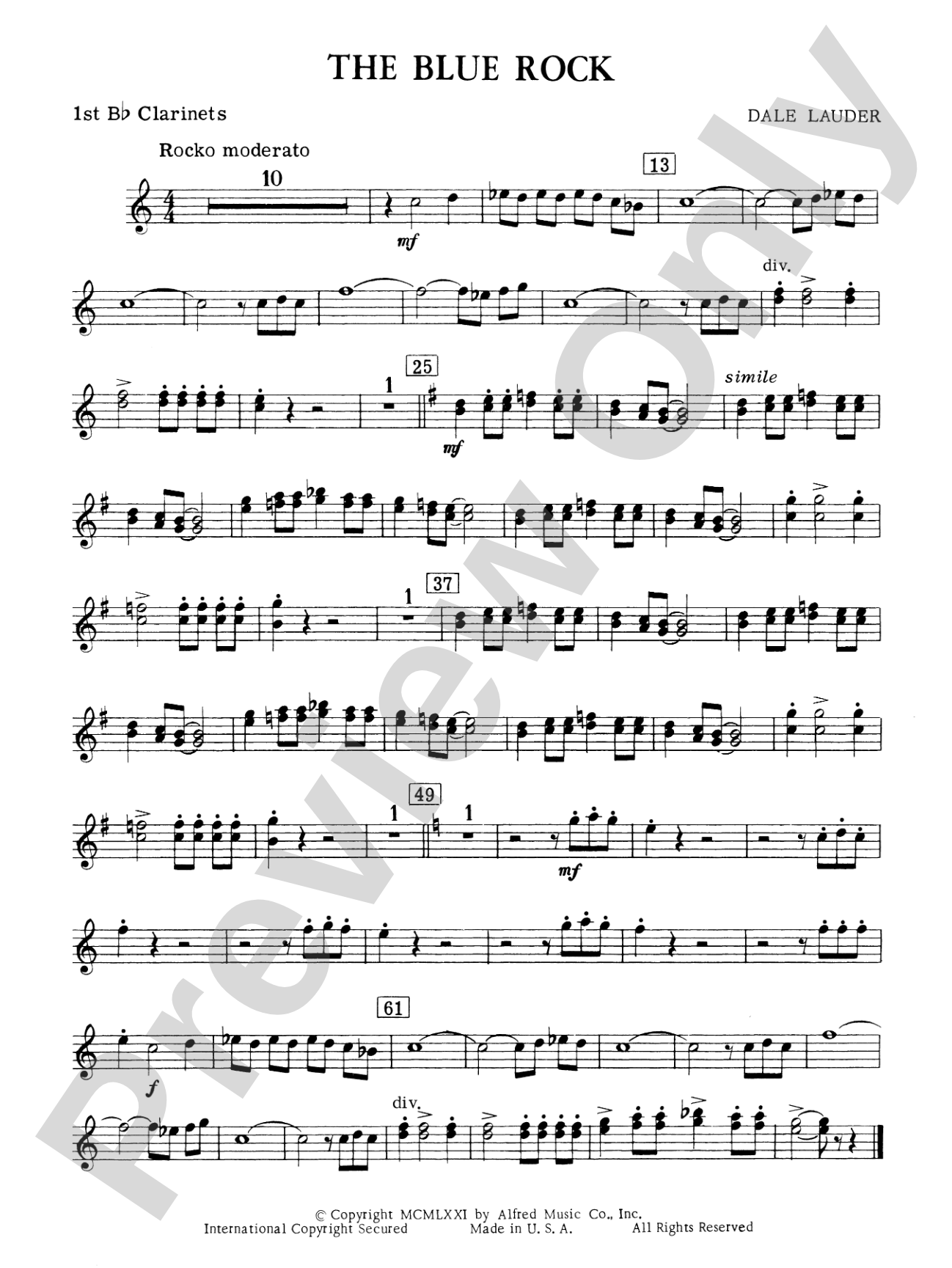 The Blue Rock (with optional Drum Set part): 1st B-flat Clarinet