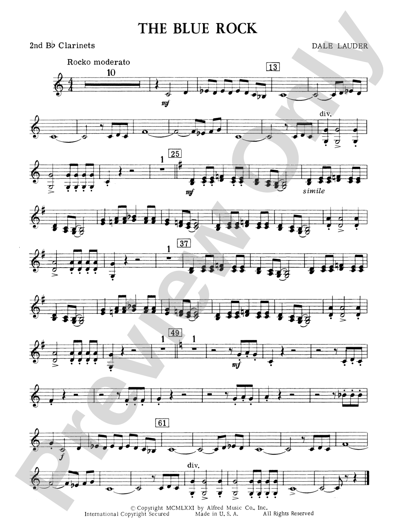 The Blue Rock (with optional Drum Set part): 2nd B-flat Clarinet