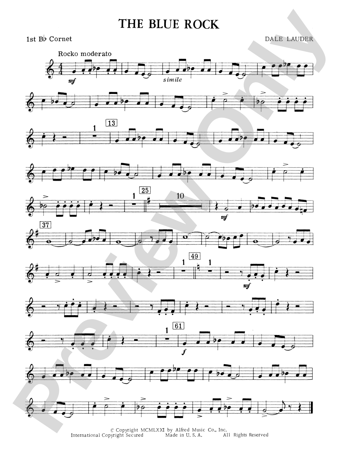 The Blue Rock (with optional Drum Set part): 1st B-flat Cornet