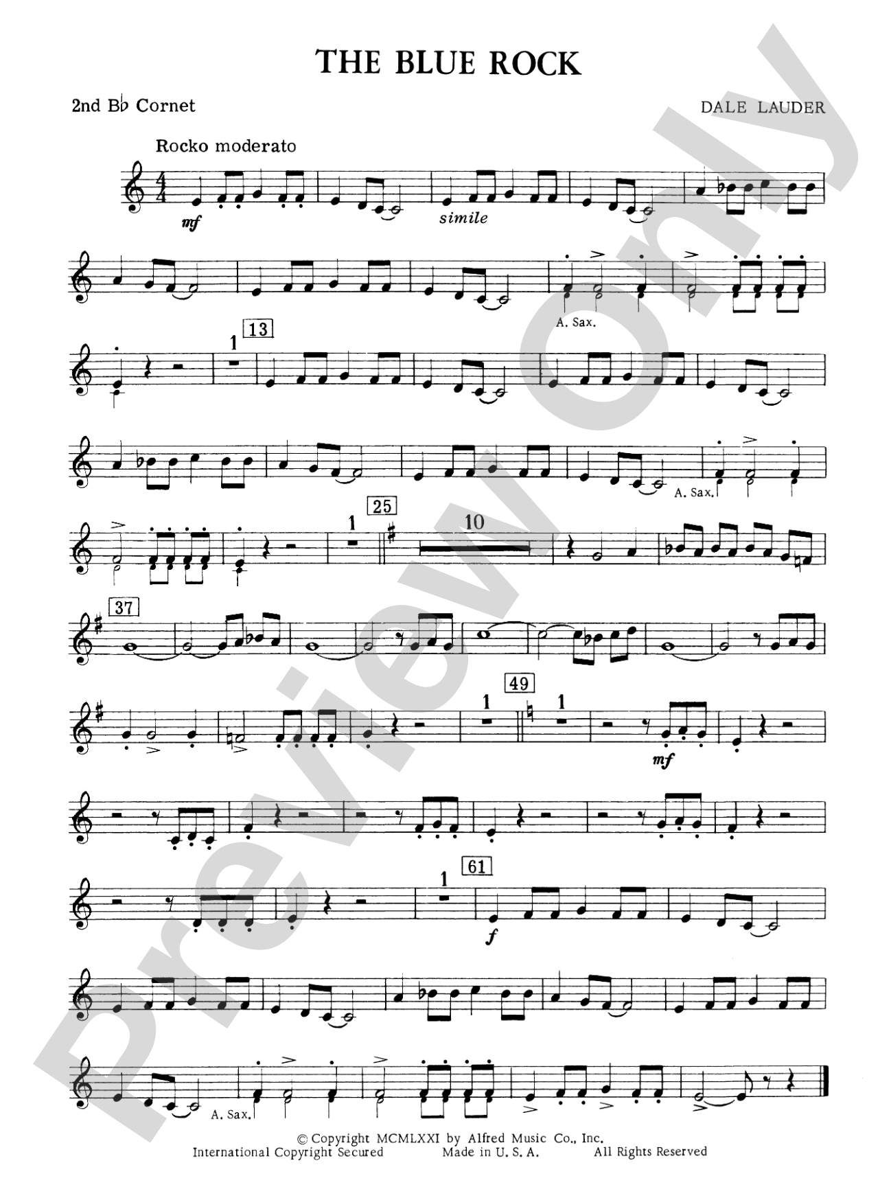 The Blue Rock (with optional Drum Set part): 2nd B-flat Cornet