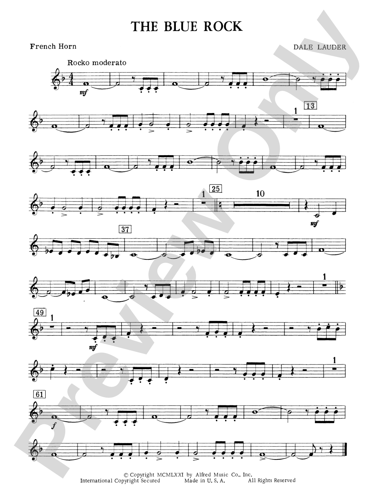 The Blue Rock (with optional Drum Set part): 1st F Horn