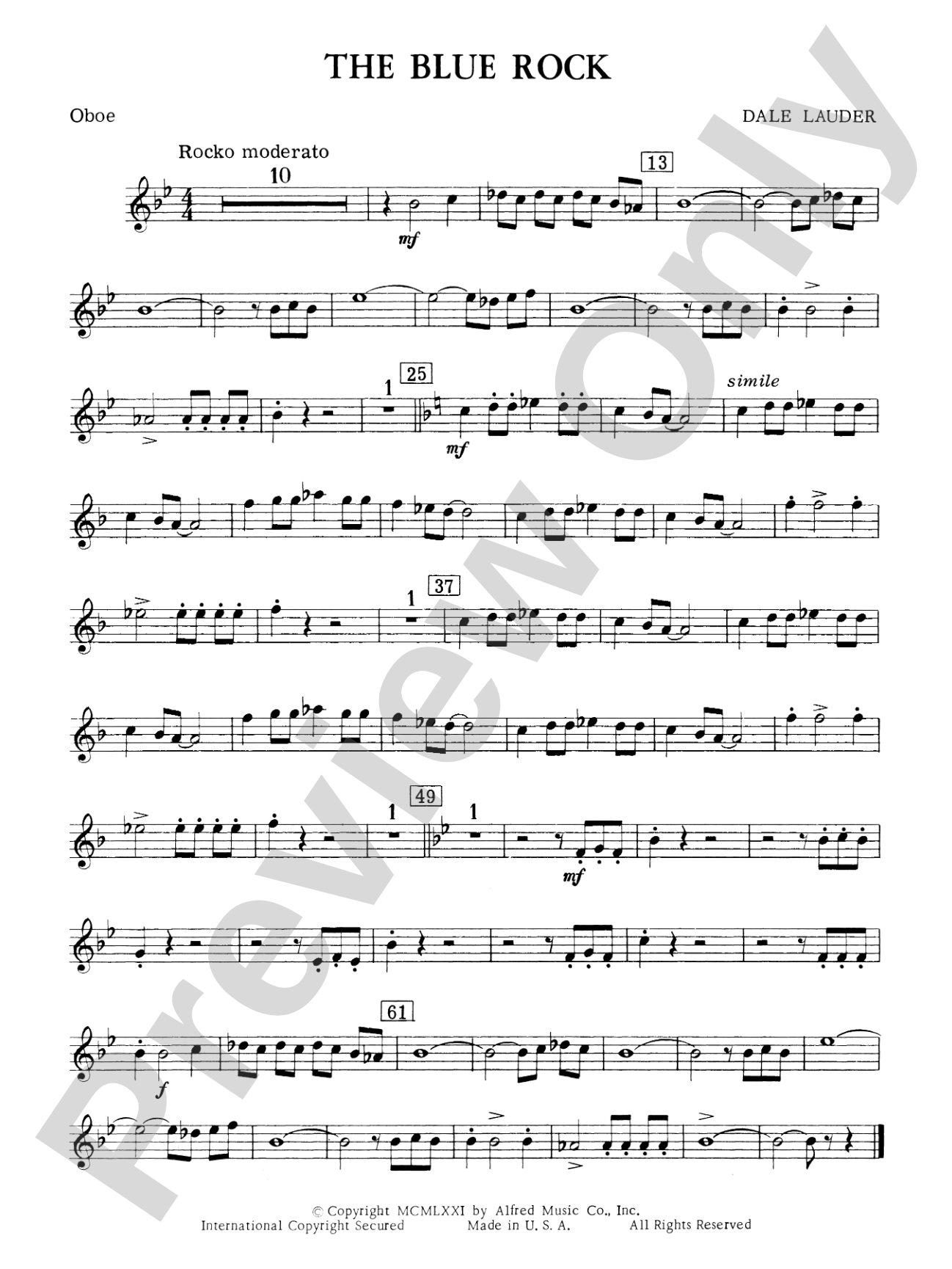 The Blue Rock (with optional Drum Set part): Oboe