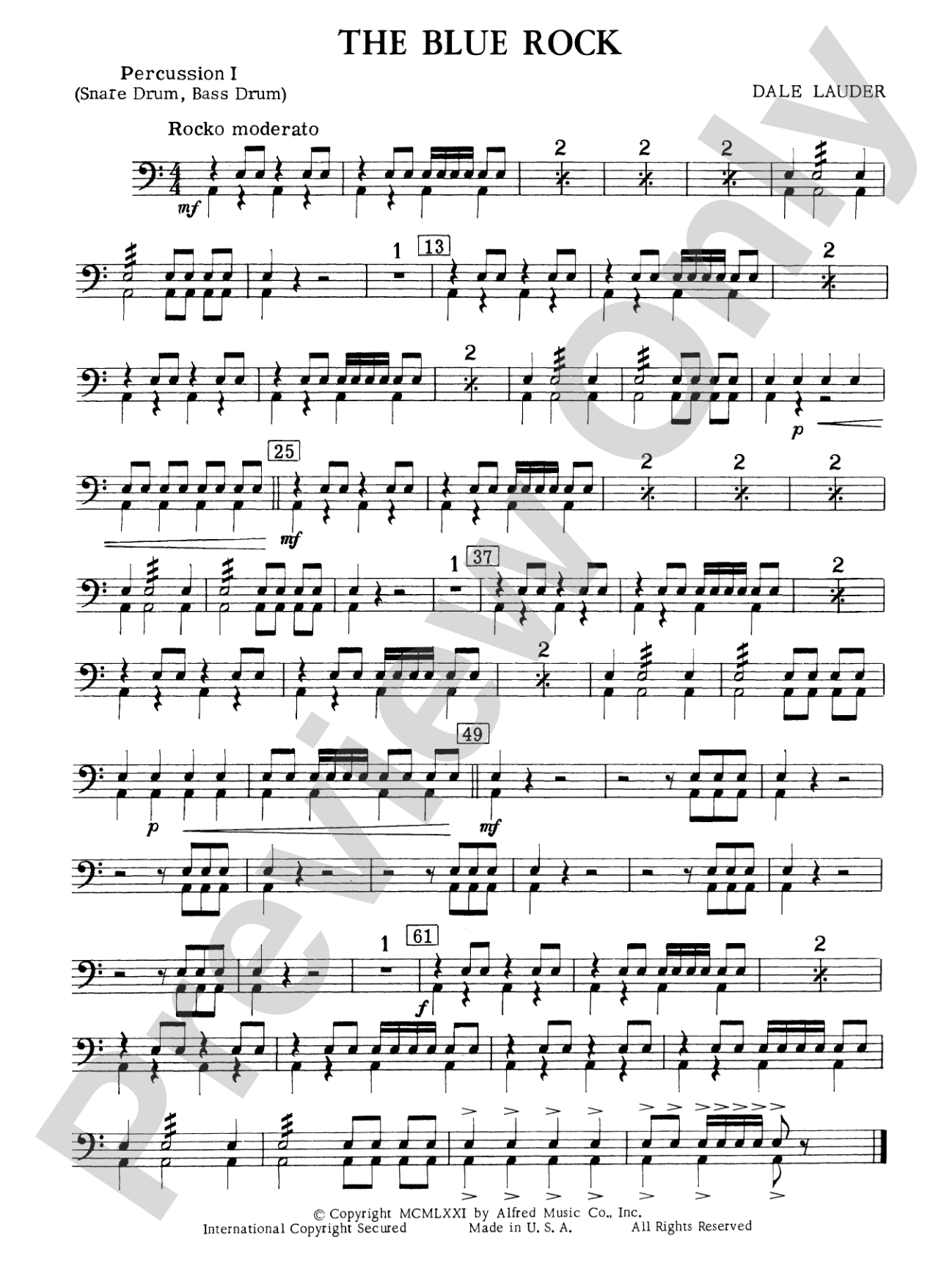 The Blue Rock (with optional Drum Set part): 1st Percussion