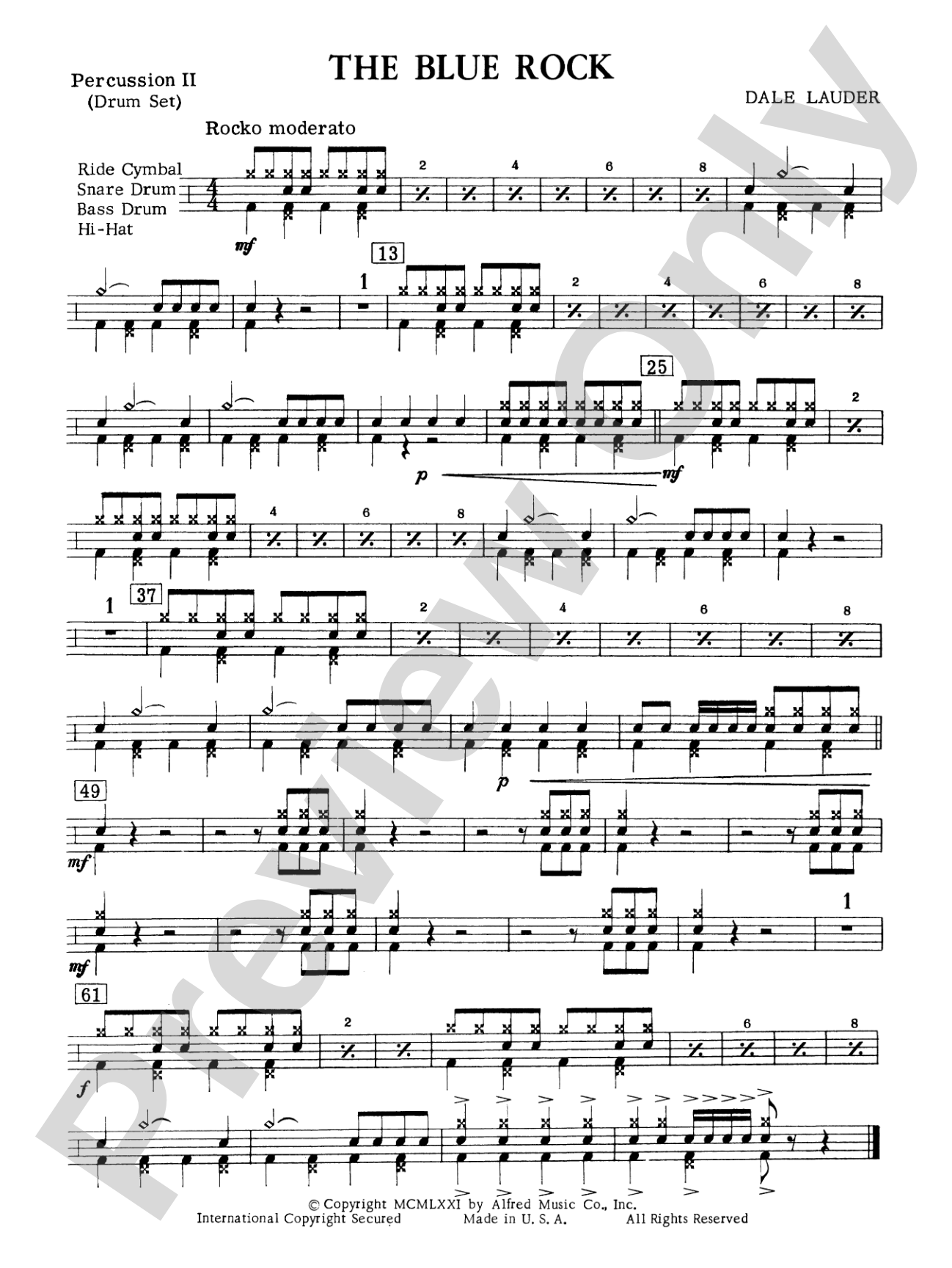 The Blue Rock (with optional Drum Set part): 2nd Percussion